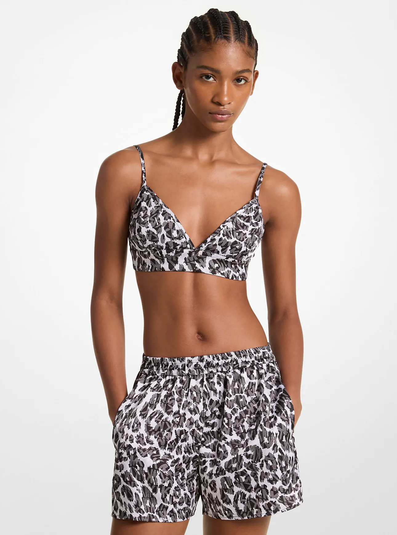 Leopard Logo Print Satin Bra Top