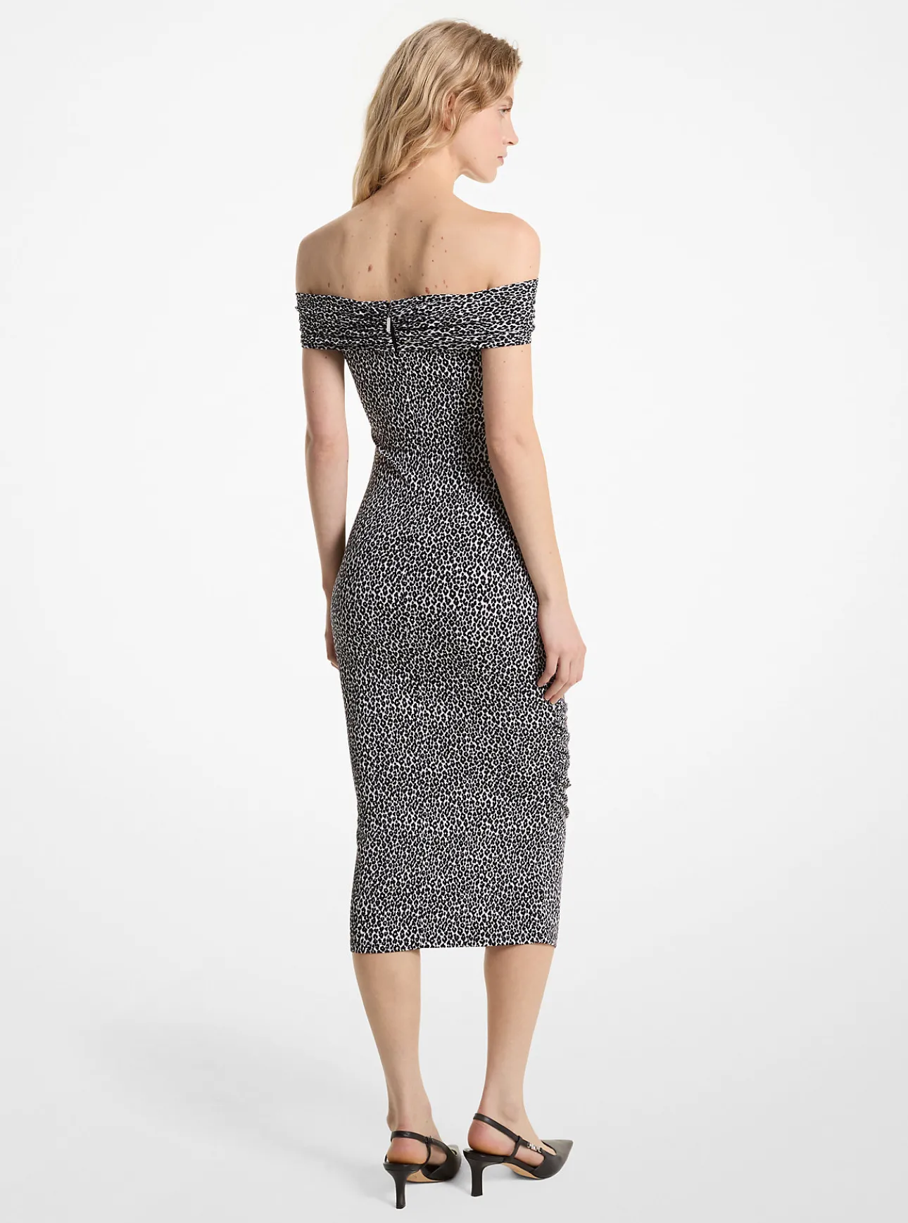 Leopard Print Stretch Matte Jersey Off-The-Shoulder Dress