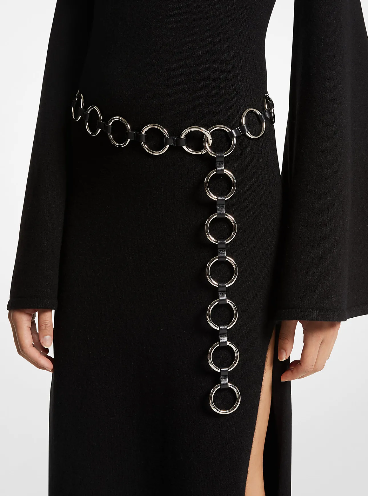 Marisa Silver-Tone and Leather Ring Belt