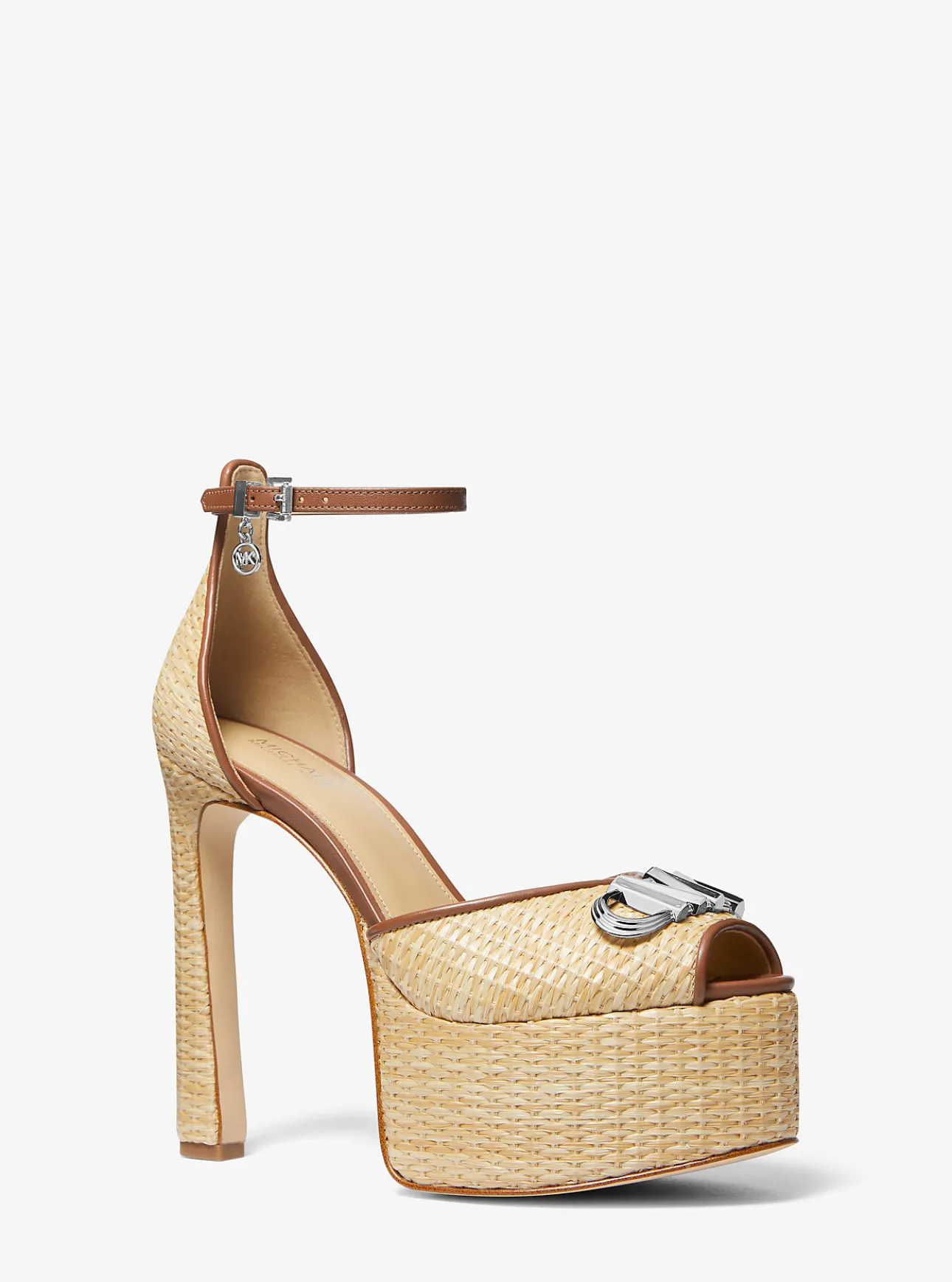 Martina Straw Peep-Toe Platform Pump