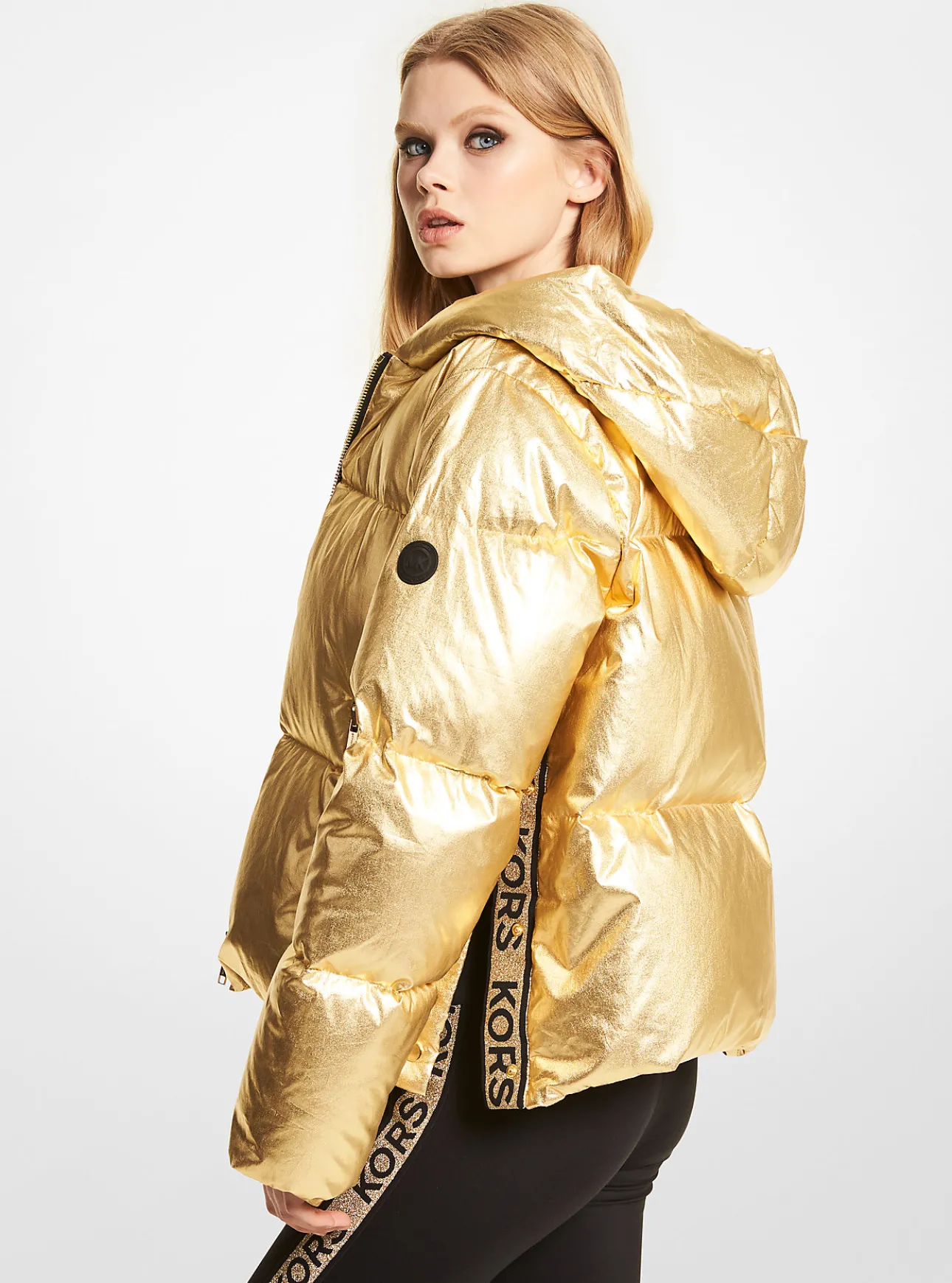 Metallic Ciré Logo Tape Puffer Jacket