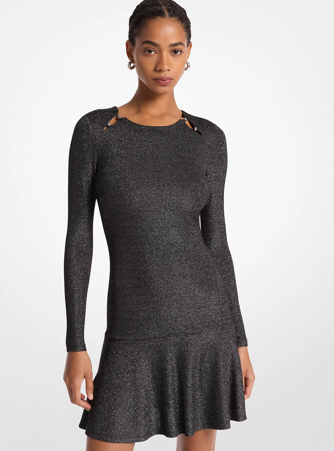 Metallic Knit Long Sleeve Dress