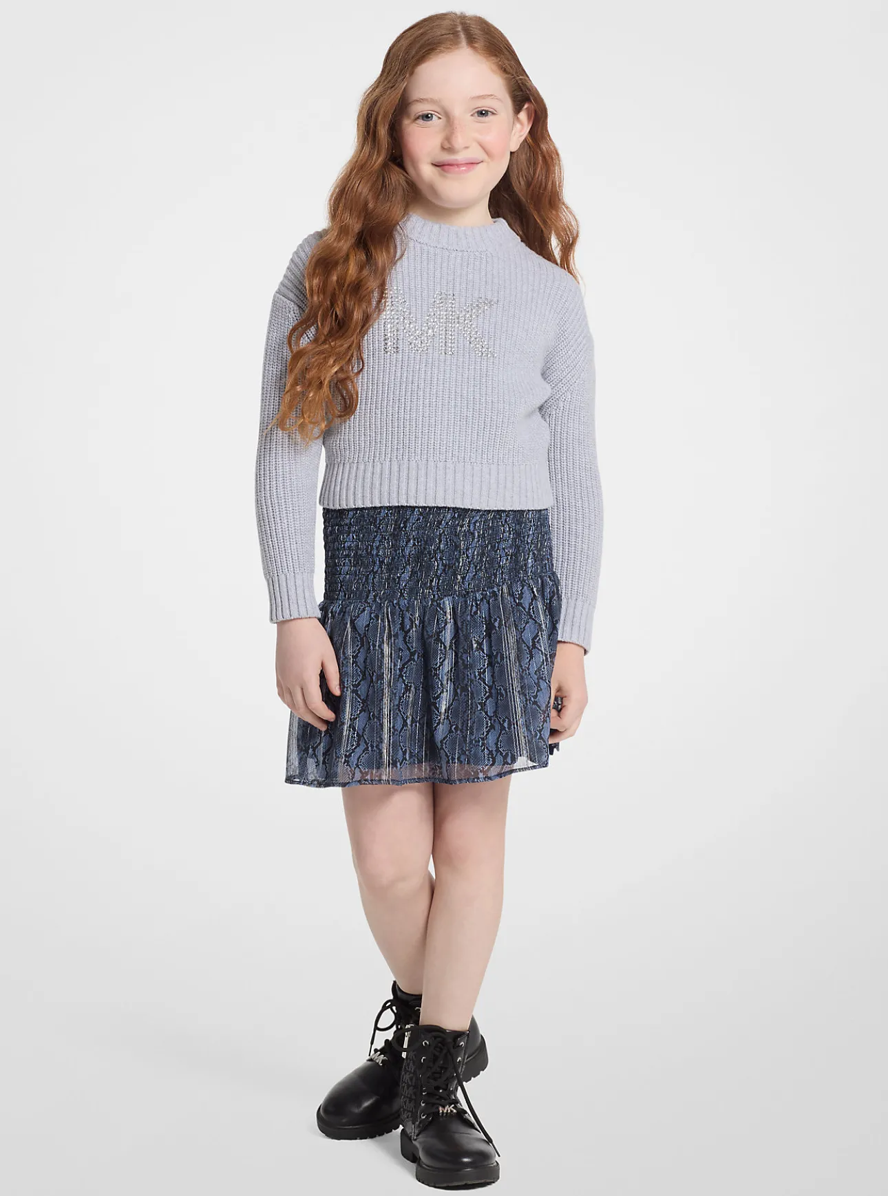 Metallic Snake Print Smocked Skirt