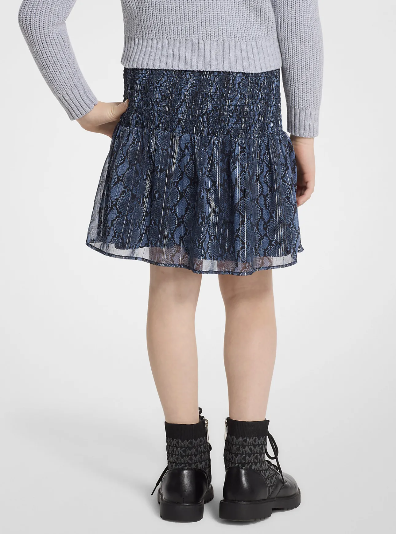 Metallic Snake Print Smocked Skirt