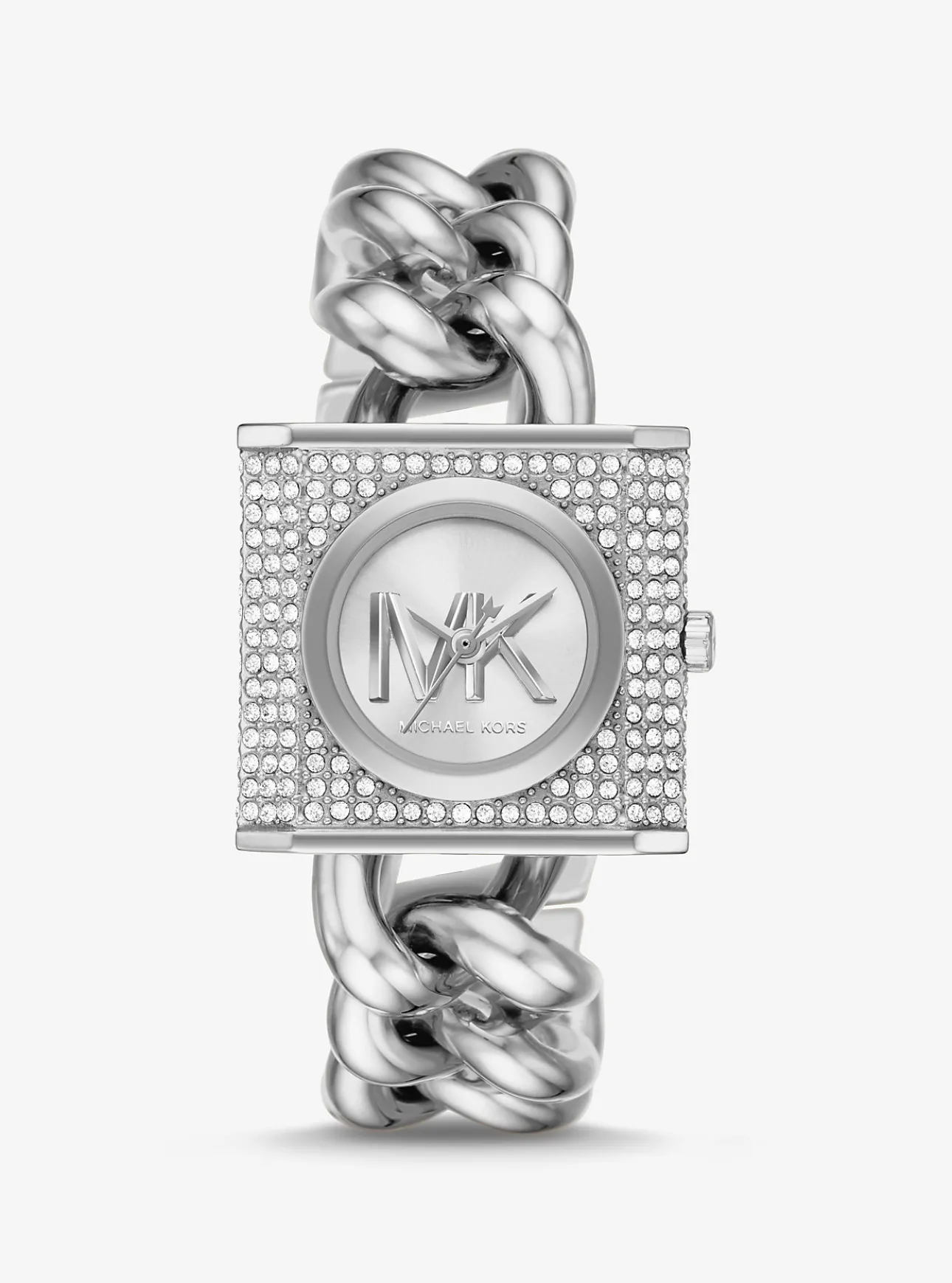 Mini Lock Pavé Silver-Tone Chain Watch