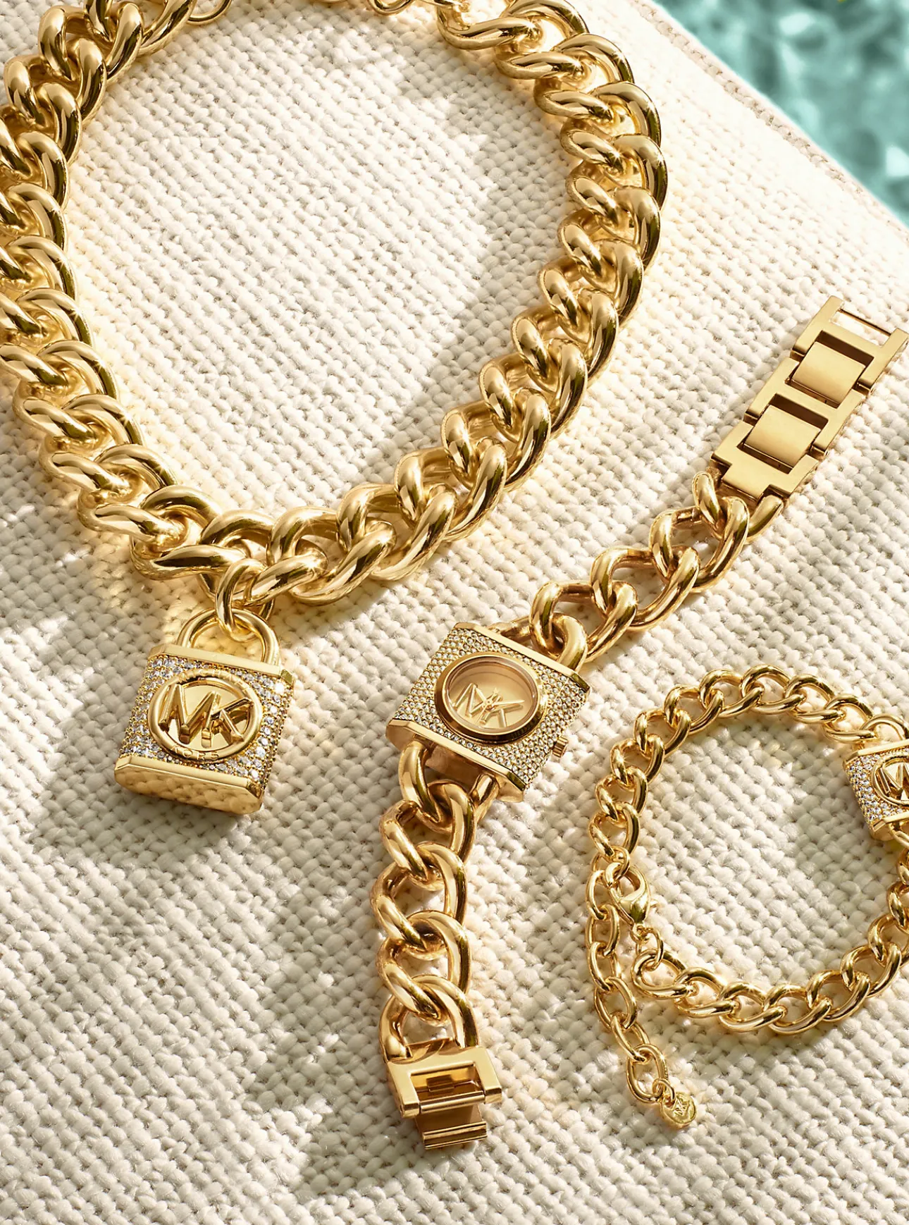 Mini Lock Pavé Gold-Tone Chain Watch
