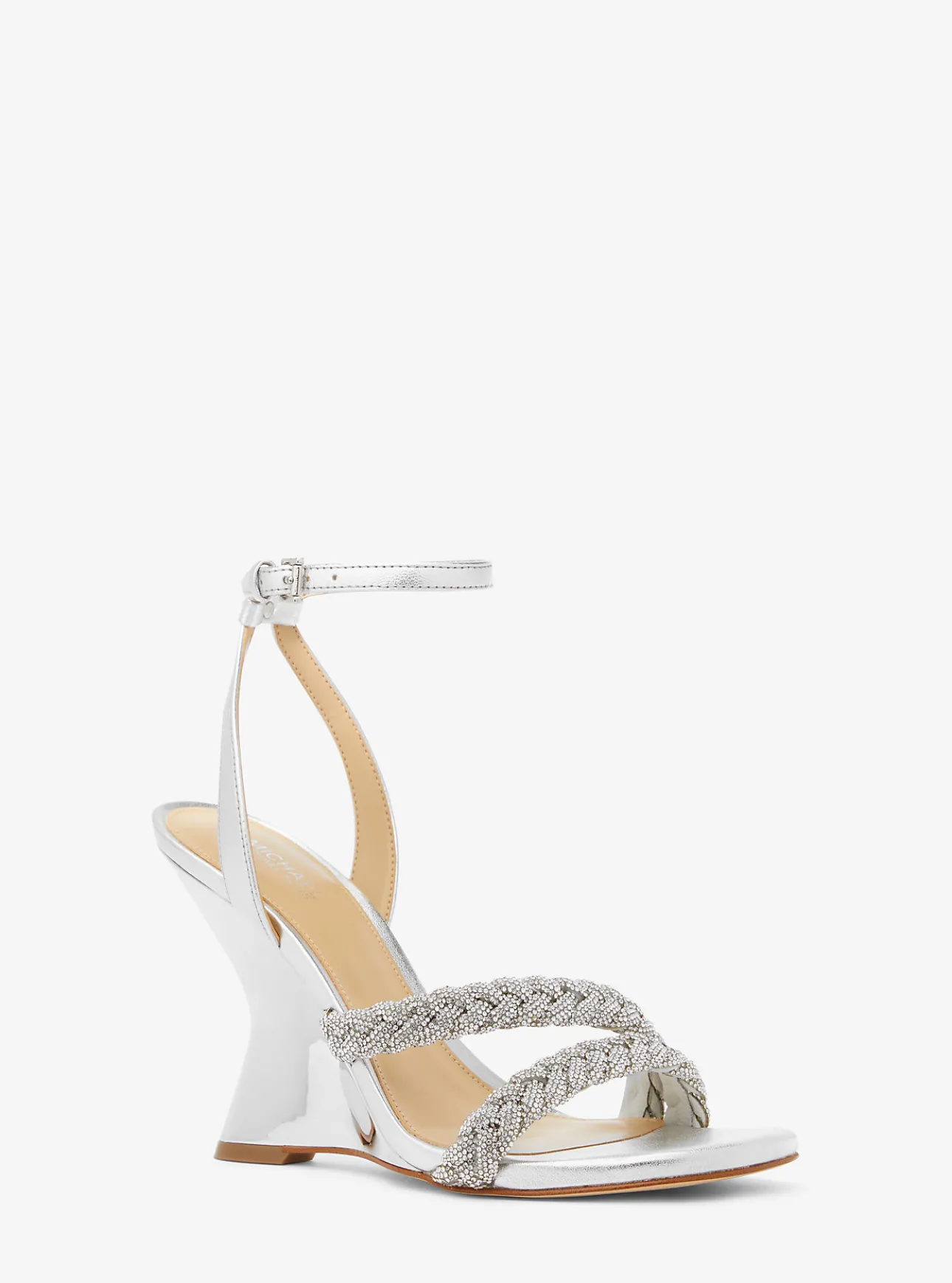 Nadina Embellished Metallic Leather Wedge Sandal