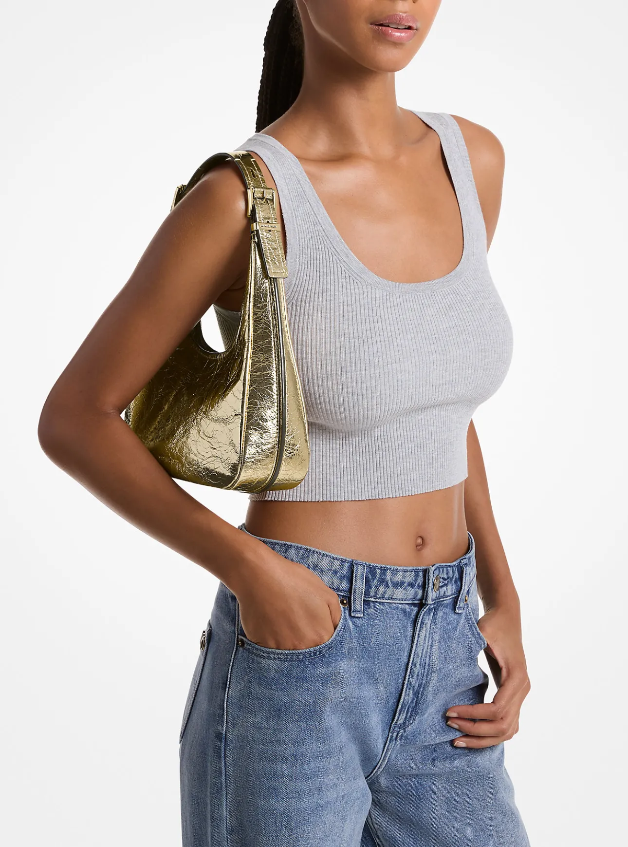 Nolita Small Metallic Crackled Leather Hobo Shoulder Bag