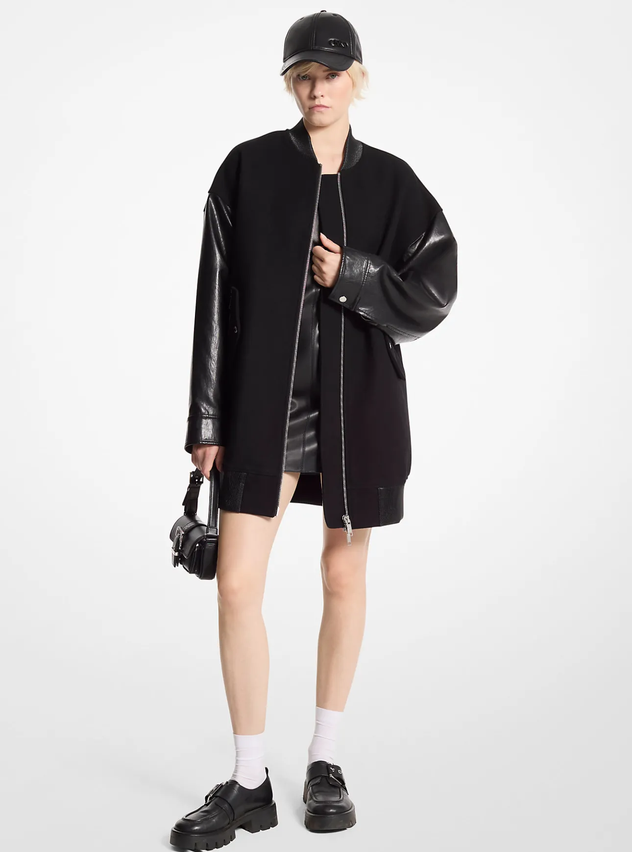 Oversized Mixed-Media Bomber Jacket