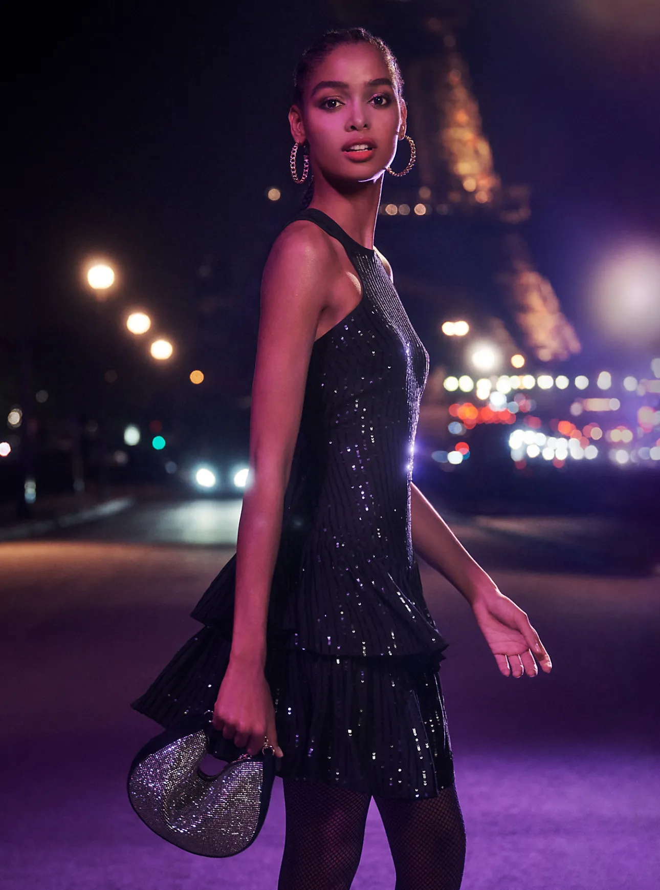 Pinstripe Sequined Georgette Halter Dress