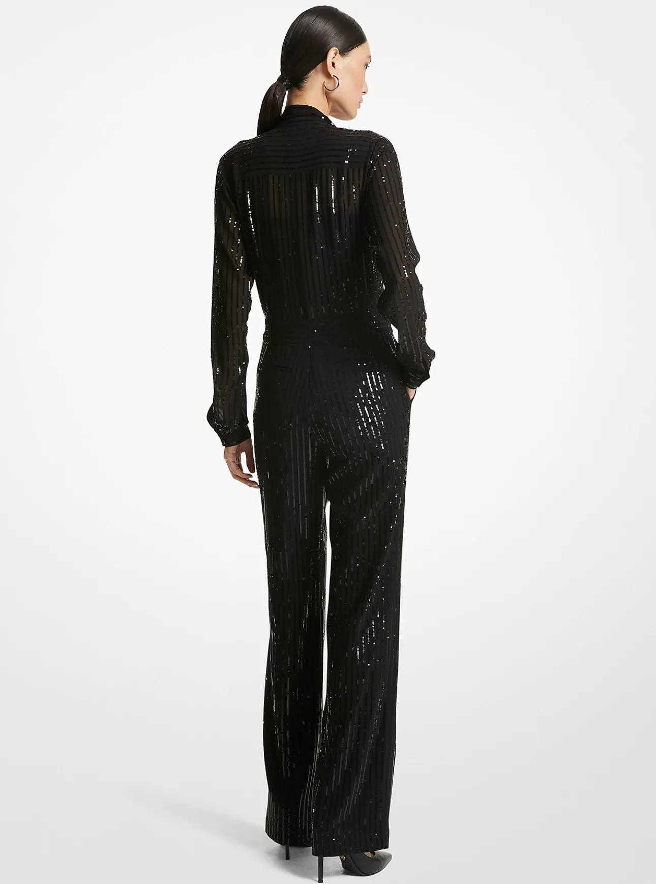 Pinstripe Sequined Georgette Jumpsuit