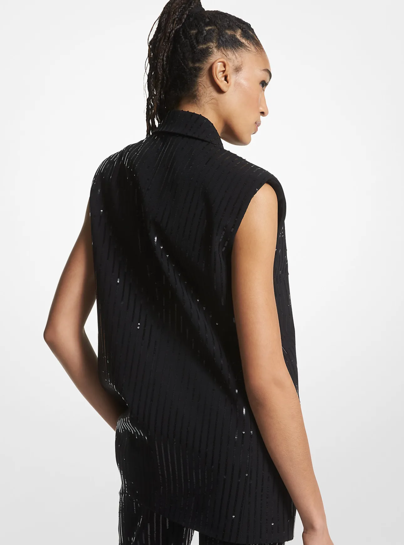 Pinstripe Sequined Crepe Sleeveless Blazer