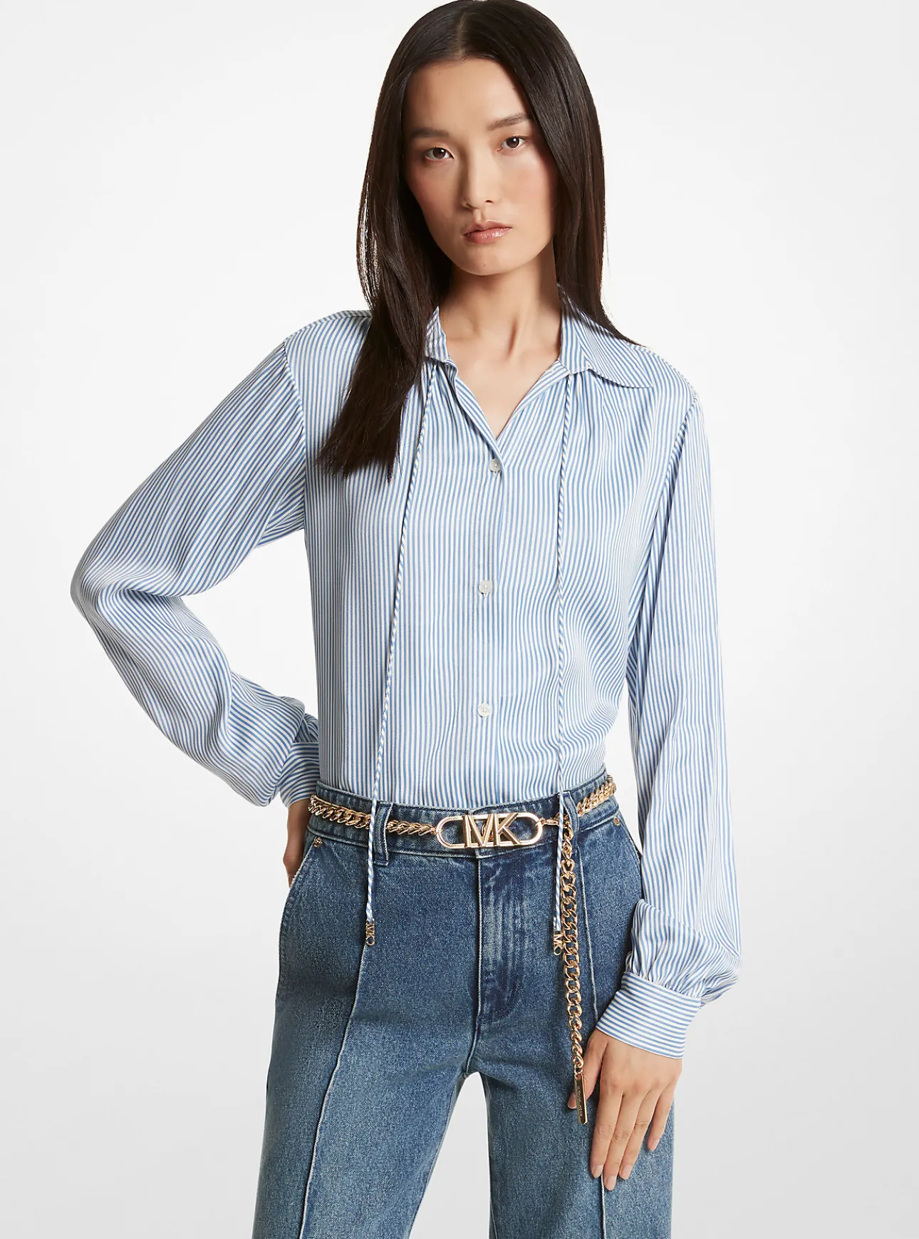 Pinstriped Satin Blouse