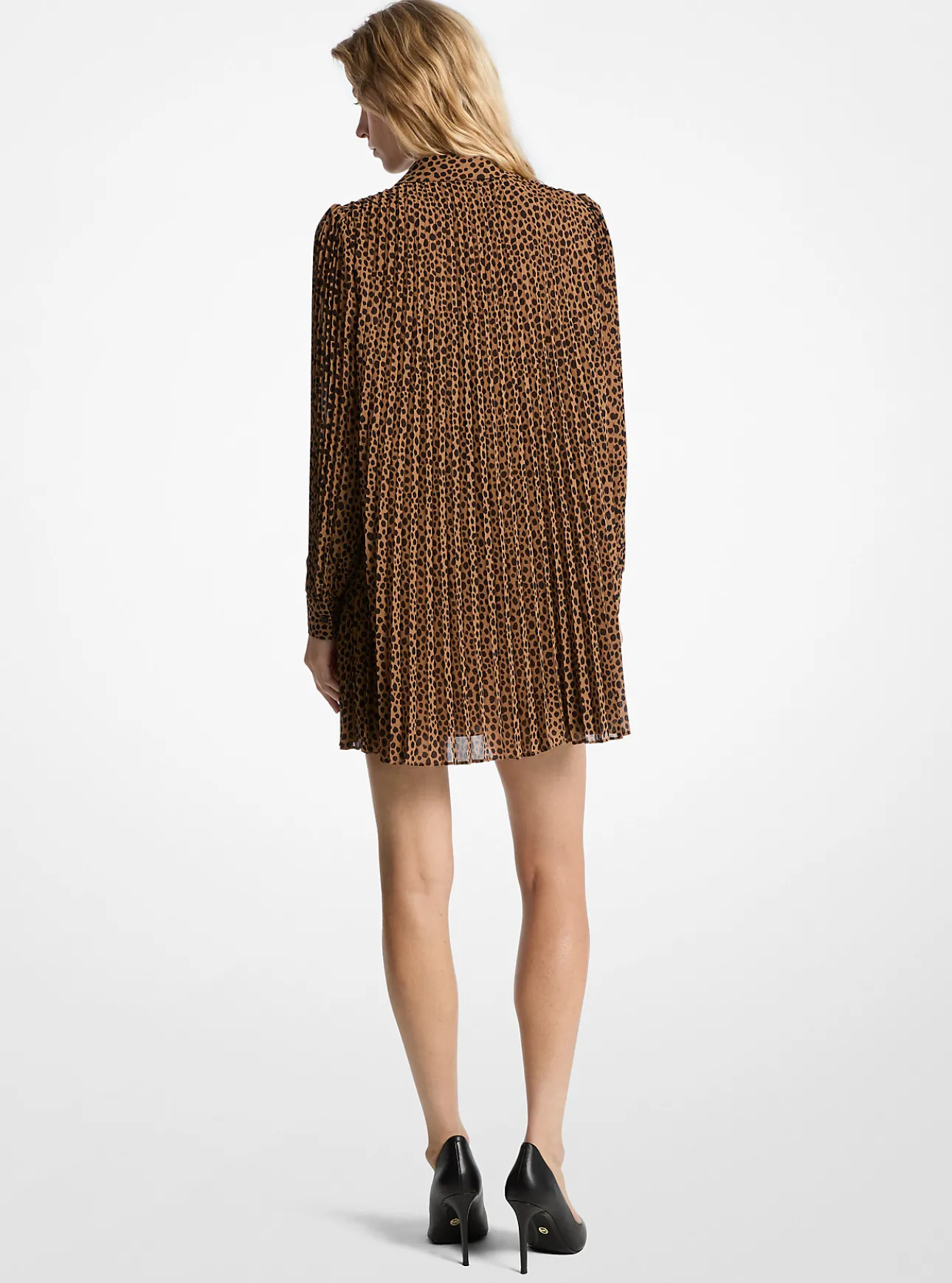 Pleated Cheetah Print Georgette Dress