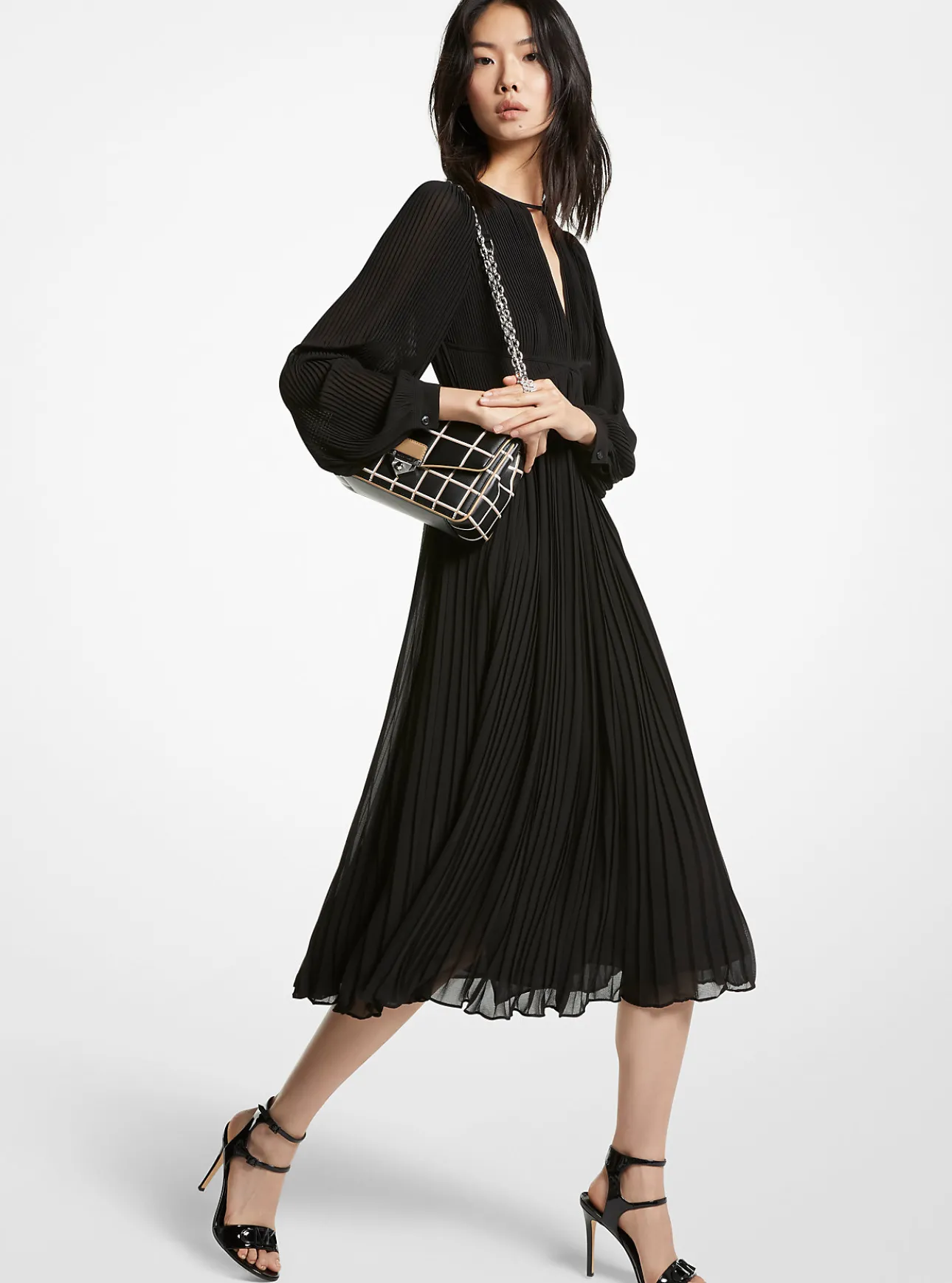 Pleated Georgette Midi Dress