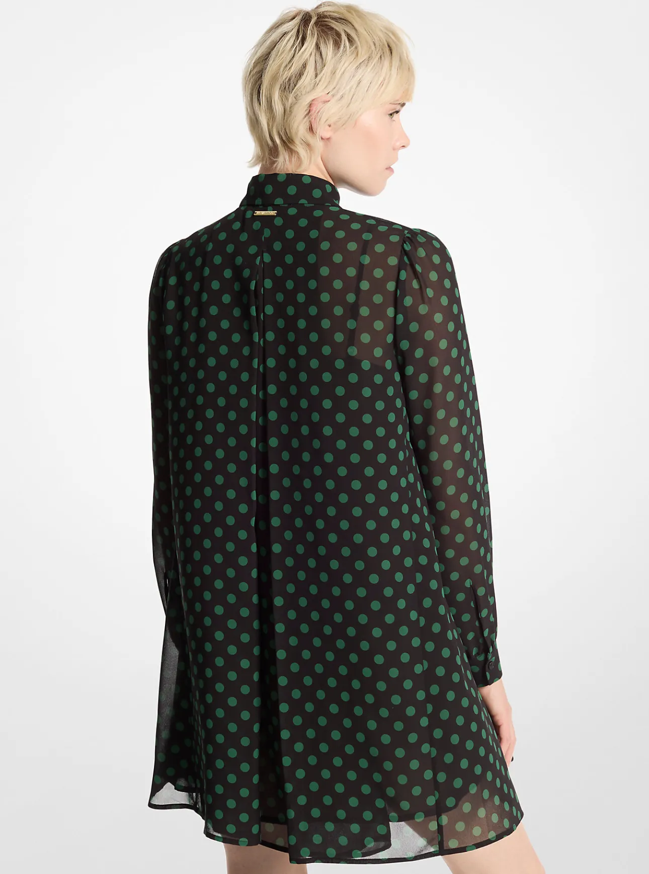 Polka Dot Georgette Tie-Neck Dress