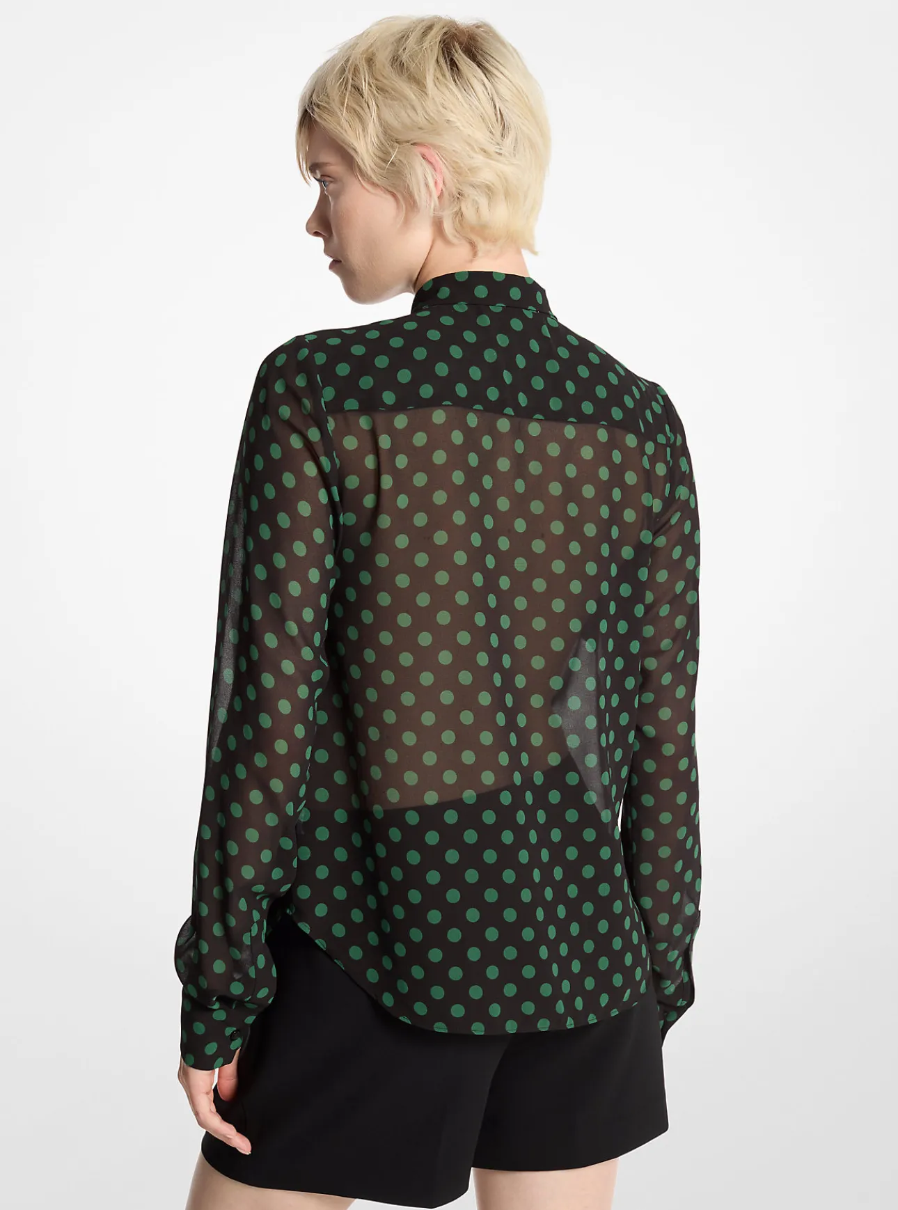 Polka Dot Georgette Tie-Neck Blouse