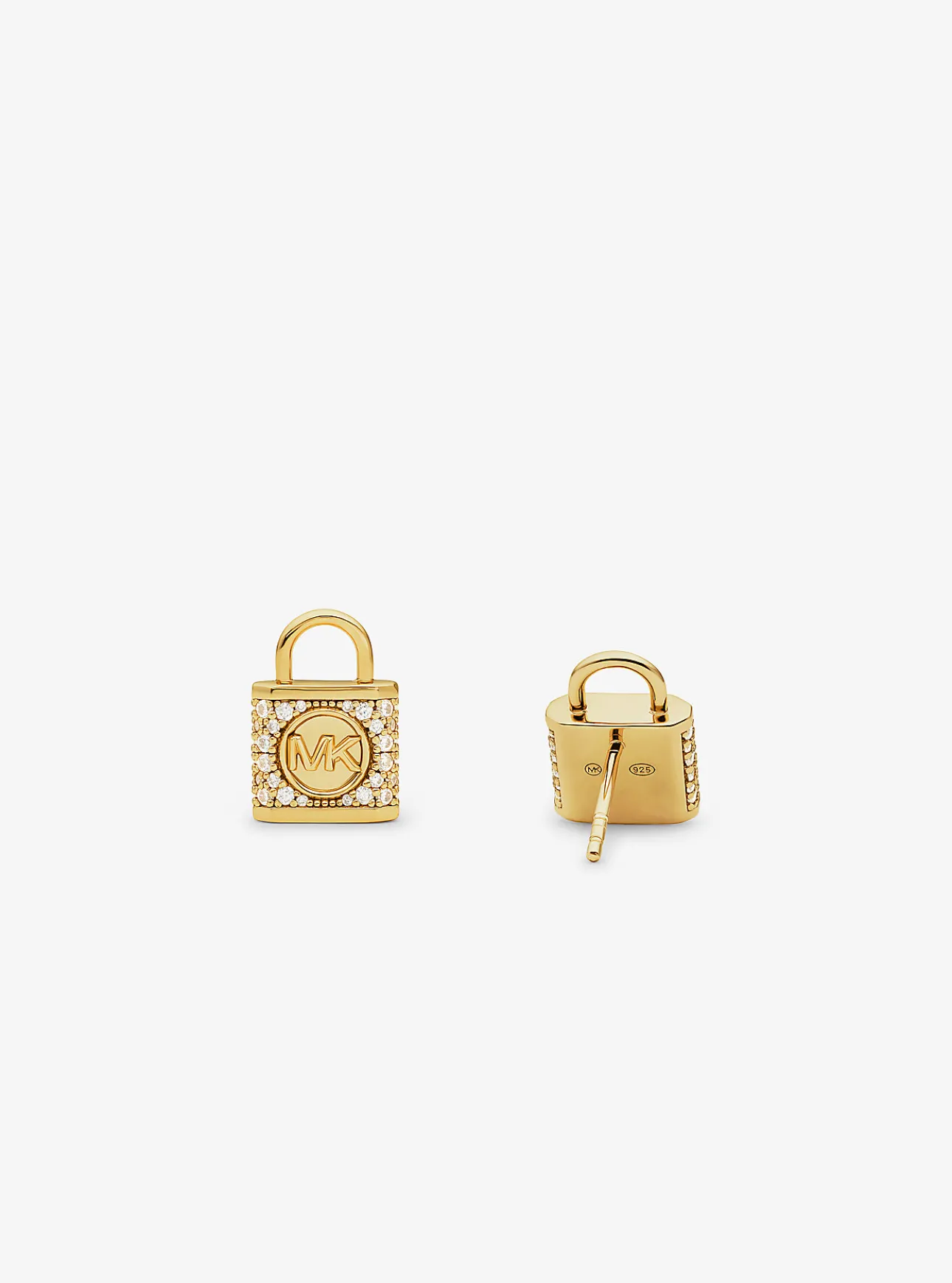 Precious Metal-Plated Sterling Silver Lock Pavé Stud Earrings