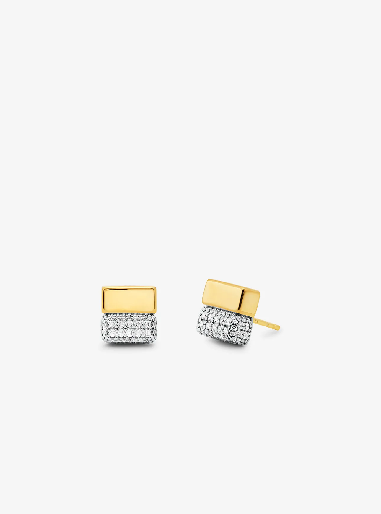 Precious Metal-Plated Sterling Silver and Pavé Stud Earrings