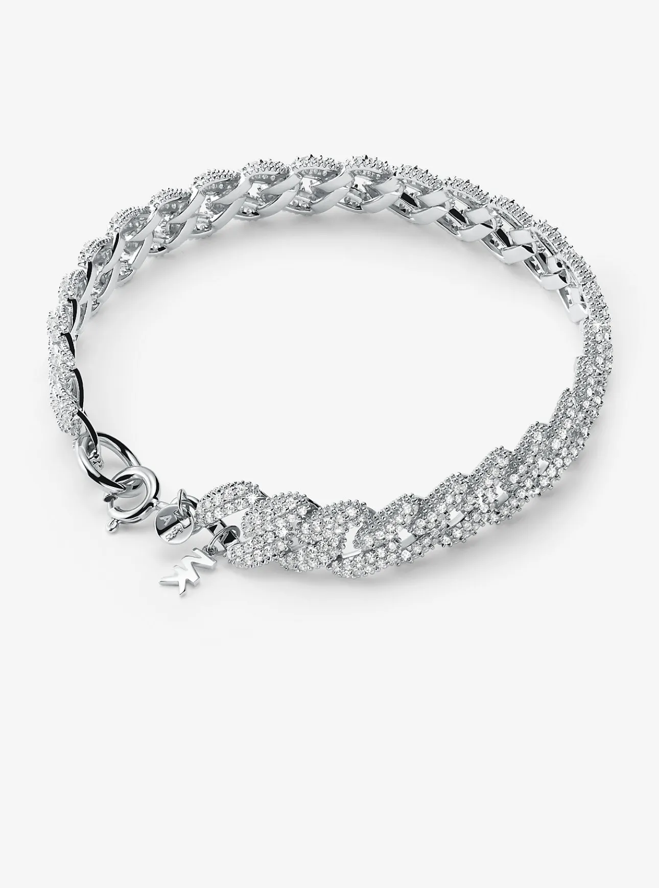 Precious Metal-Plated Sterling Silver Pavé Curb Link Bracelet
