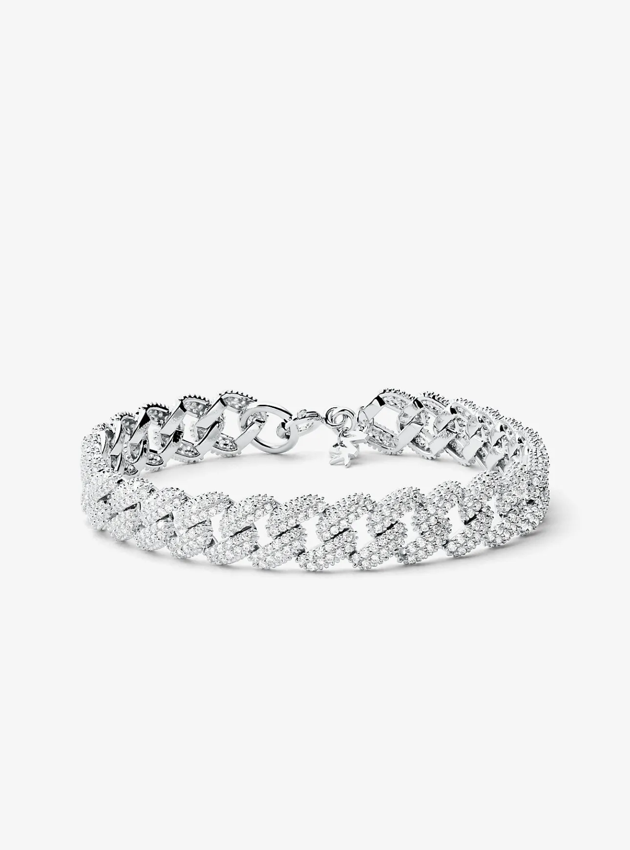 Precious Metal-Plated Sterling Silver Pavé Curb Link Bracelet