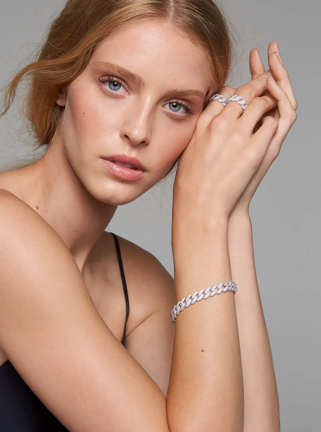 Precious Metal-Plated Sterling Silver Pavé Curb Link Bracelet