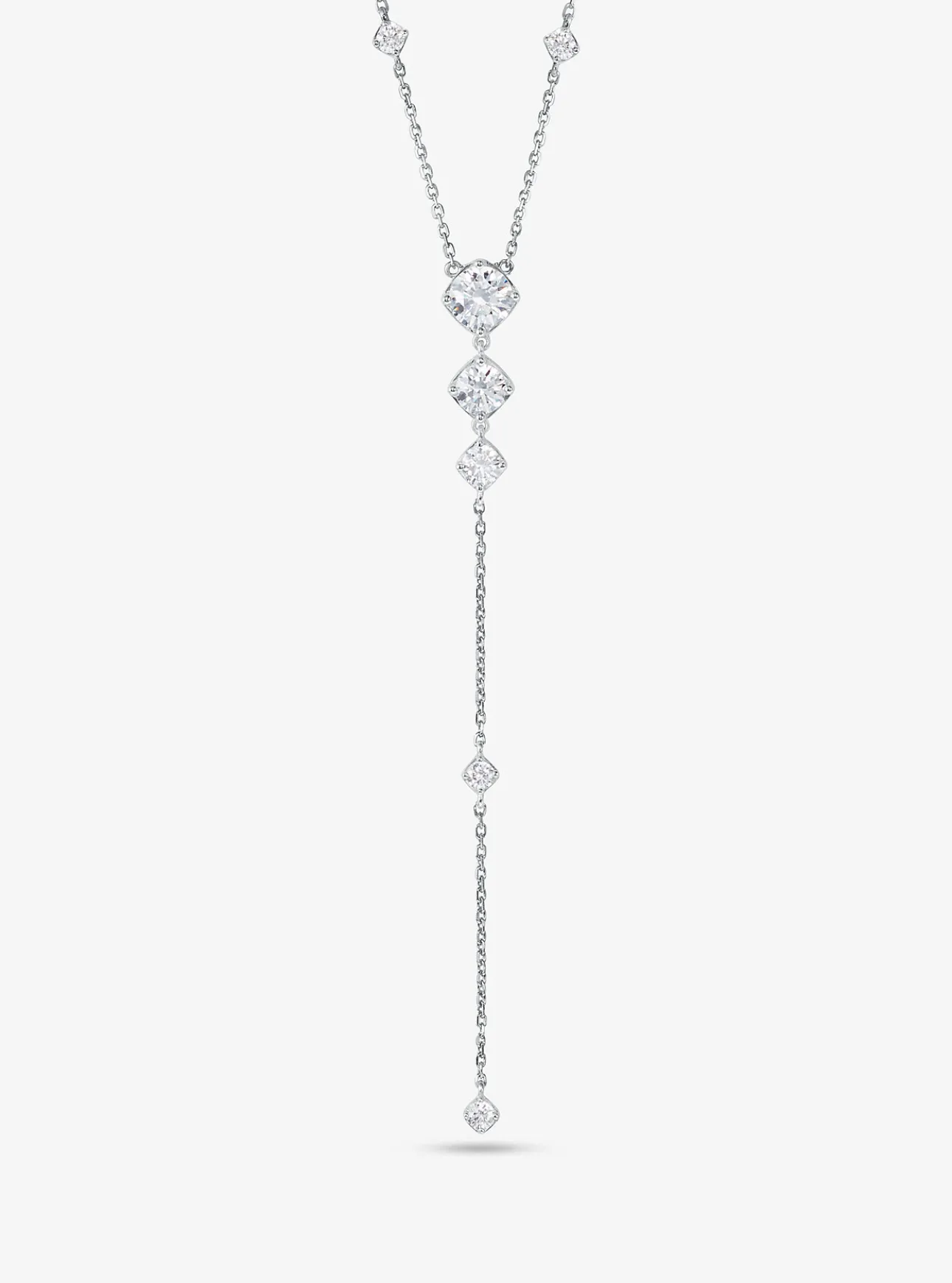 Precious Metal-Plated Sterling Silver Cubic Zirconia Lariat Necklace