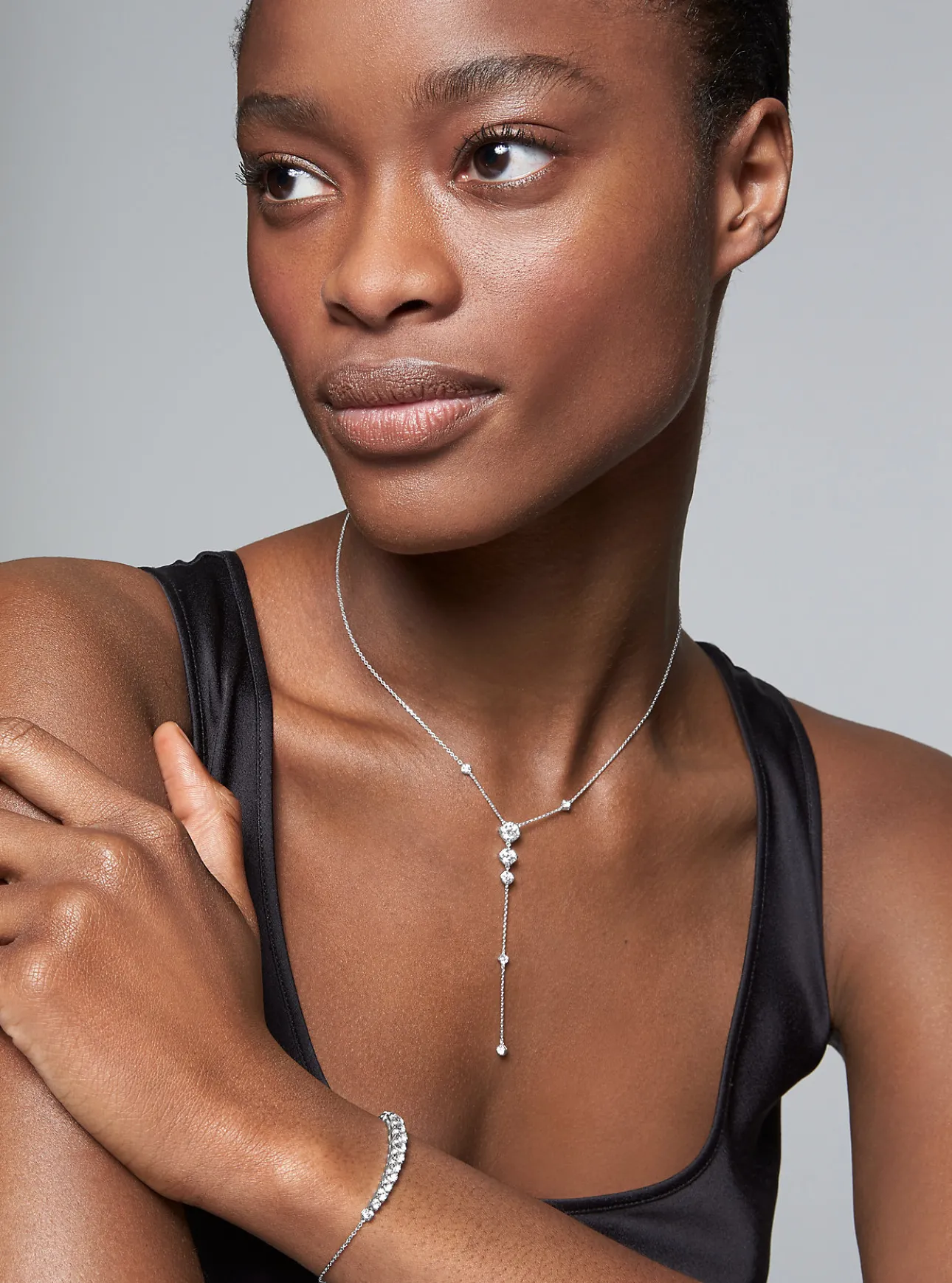 Precious Metal-Plated Sterling Silver Cubic Zirconia Lariat Necklace