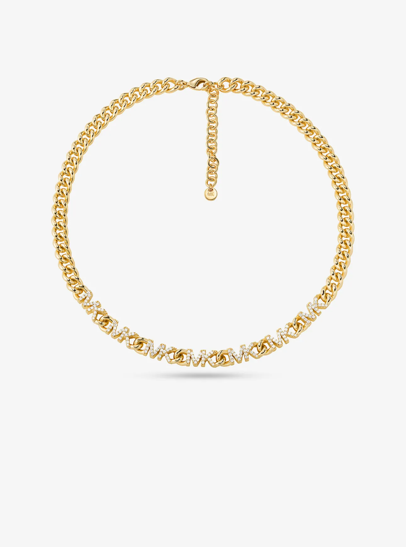 Precious Metal-Plated Brass Pavé Logo Chain Necklace
