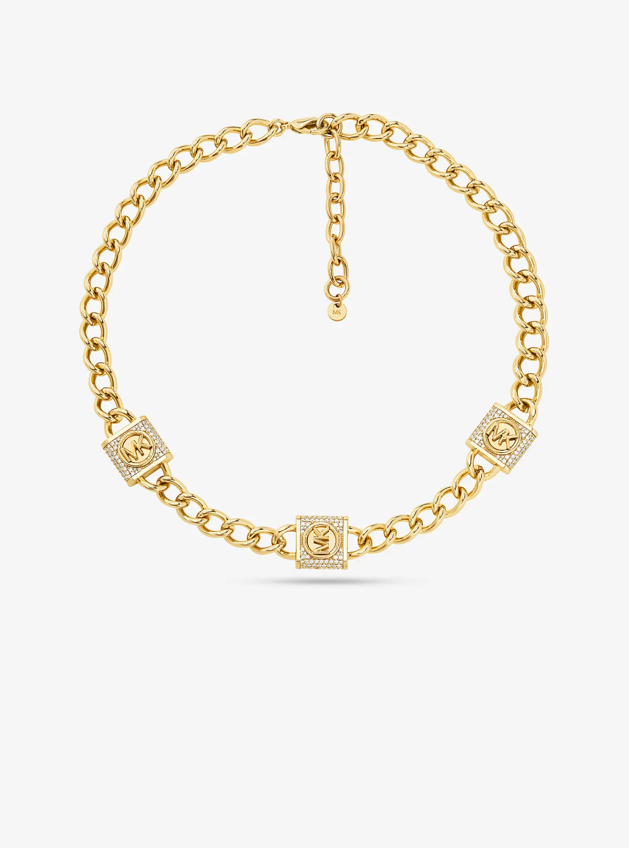 Precious Metal-Plated Brass Pavé Lock Trio Necklace