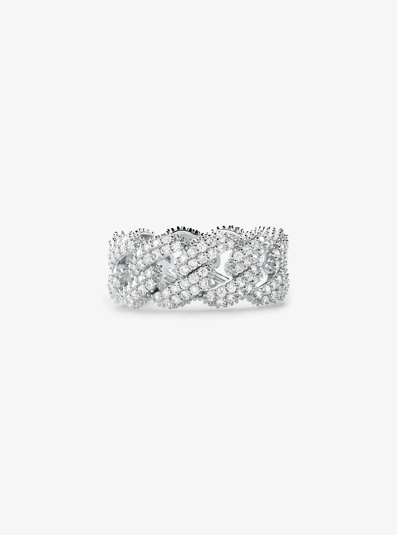 Precious Metal-Plated Sterling Silver Pavé Curb Link Ring