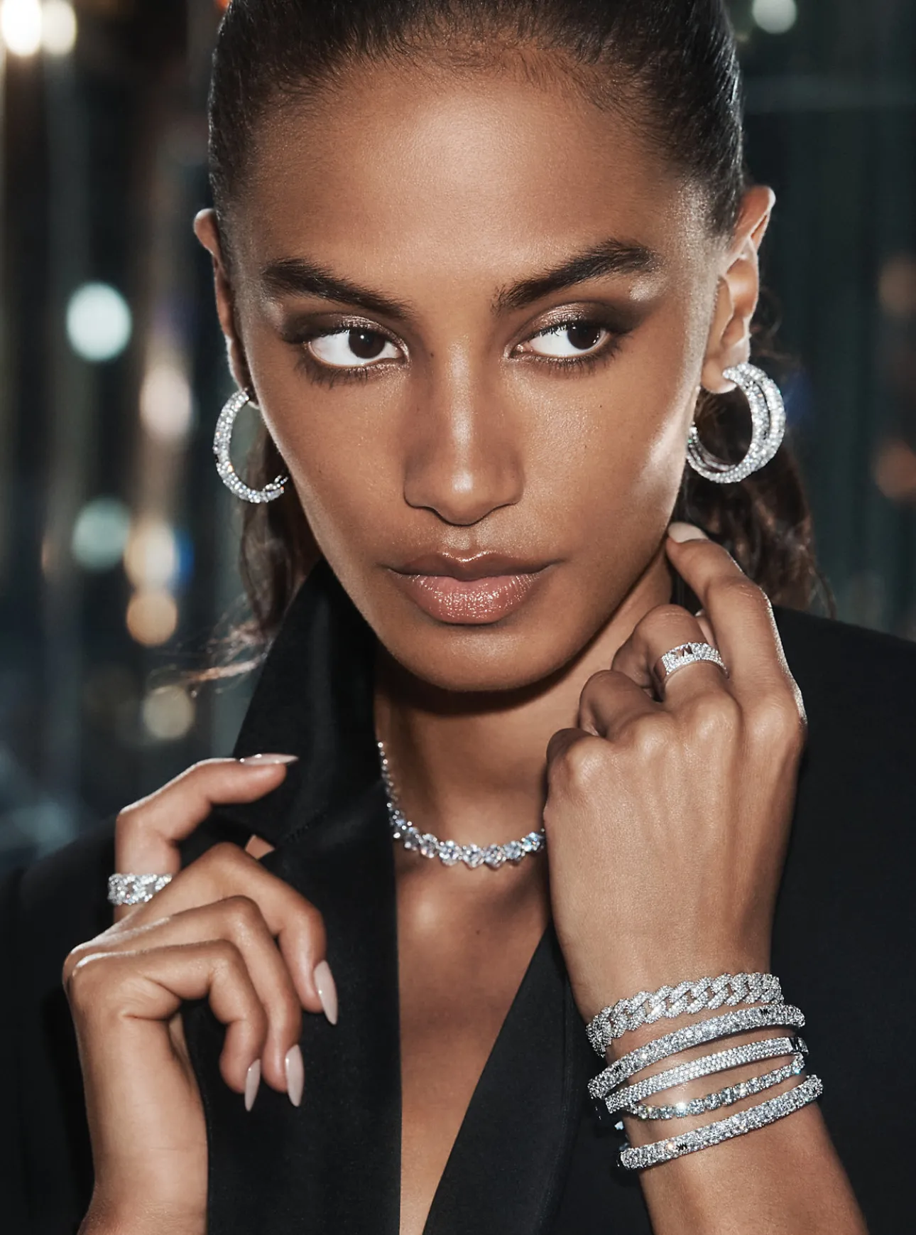 Precious Metal-Plated Sterling Silver Pavé Curb Link Ring