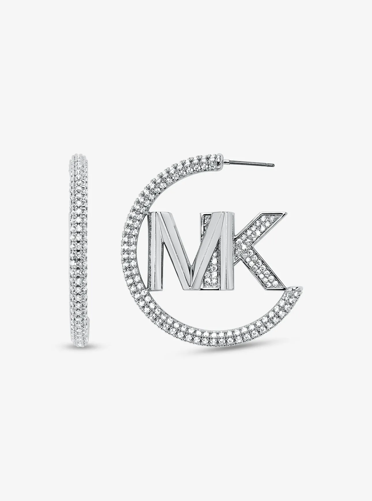 Precious Metal-Plated Brass Pavé Logo Hoop Earrings