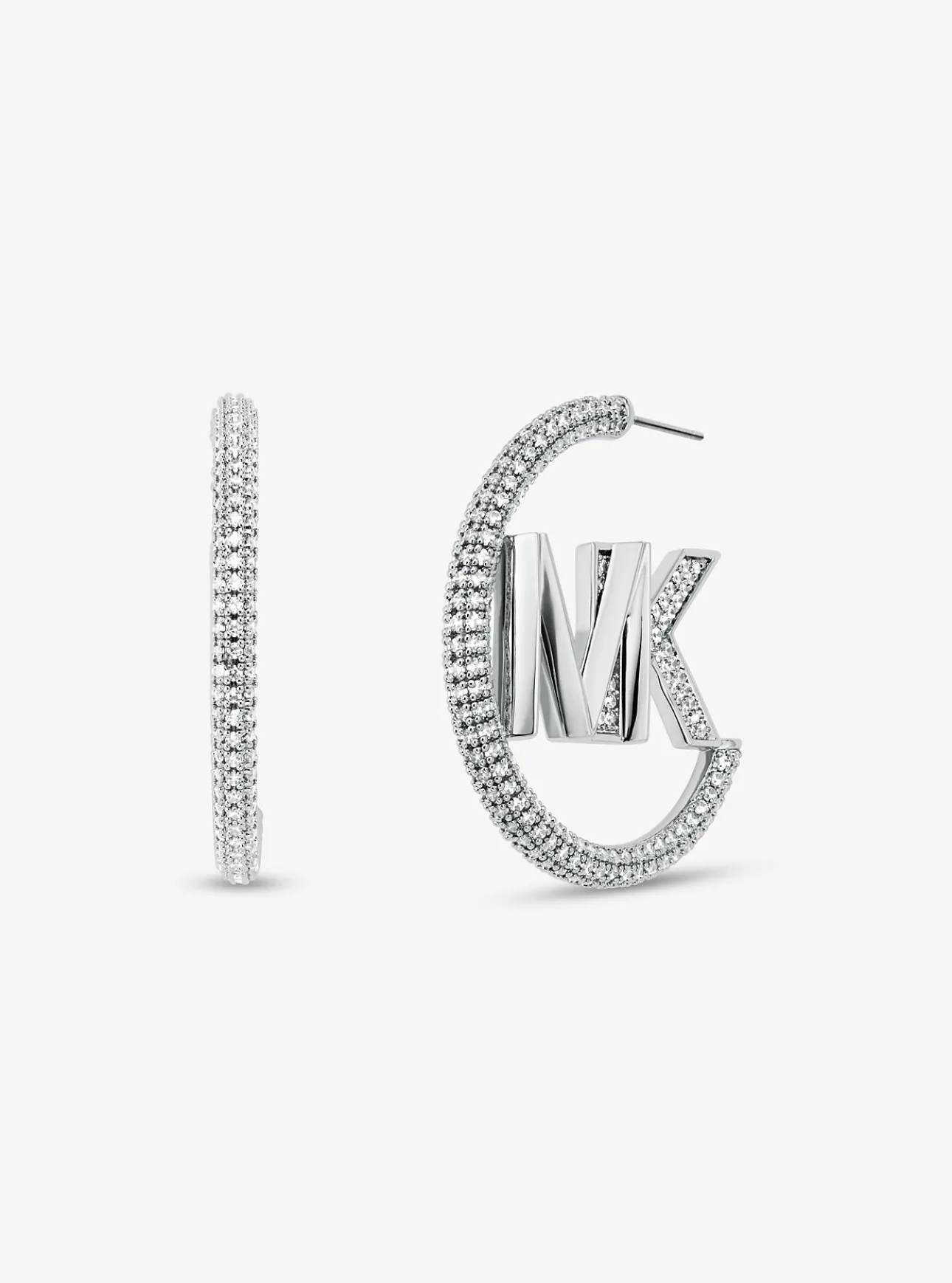 Precious Metal-Plated Brass Pavé Logo Hoop Earrings