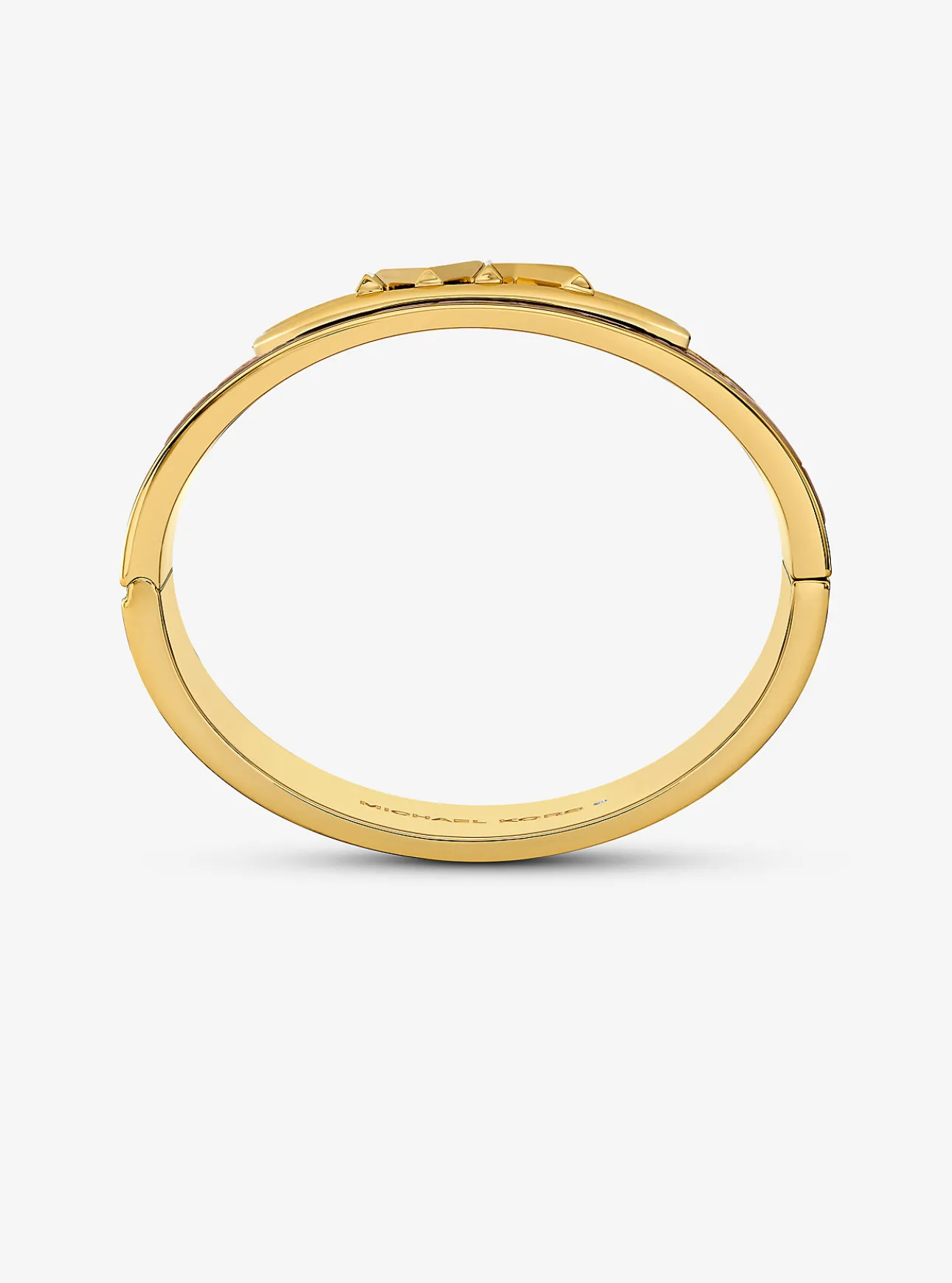 Precious Metal-Plated Brass and Crocodile Embossed Empire Logo Bangle