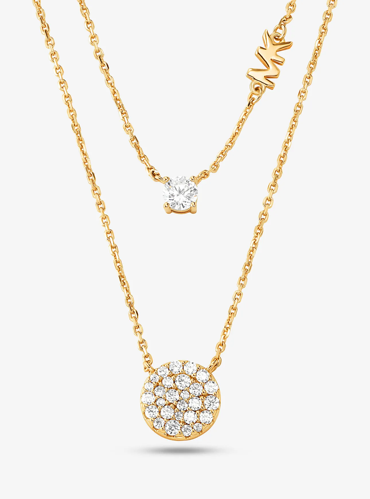 Precious Metal-Plated Sterling Silver Pavé Disc Layering Necklace