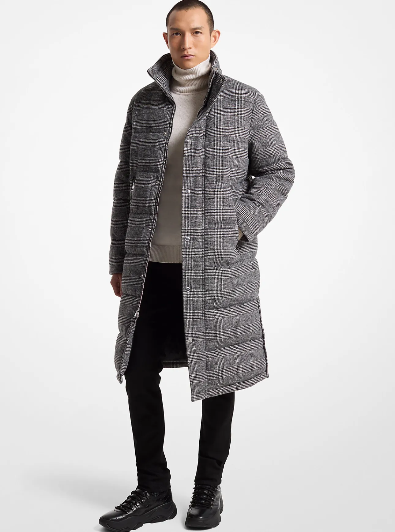Prince Of Wales Quilted Puffer Coat
