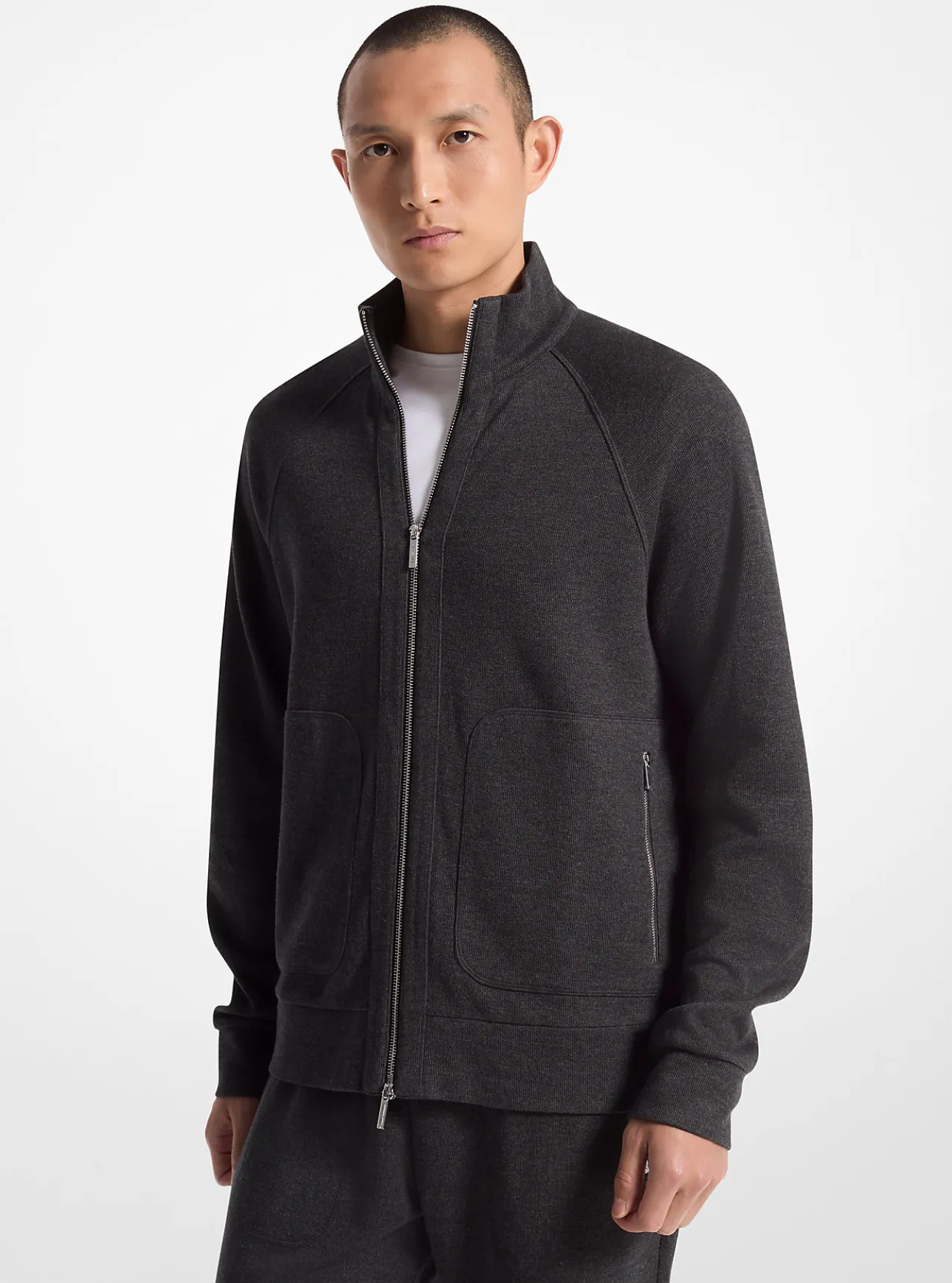 Ribbed Cotton Blend Knit Jacket