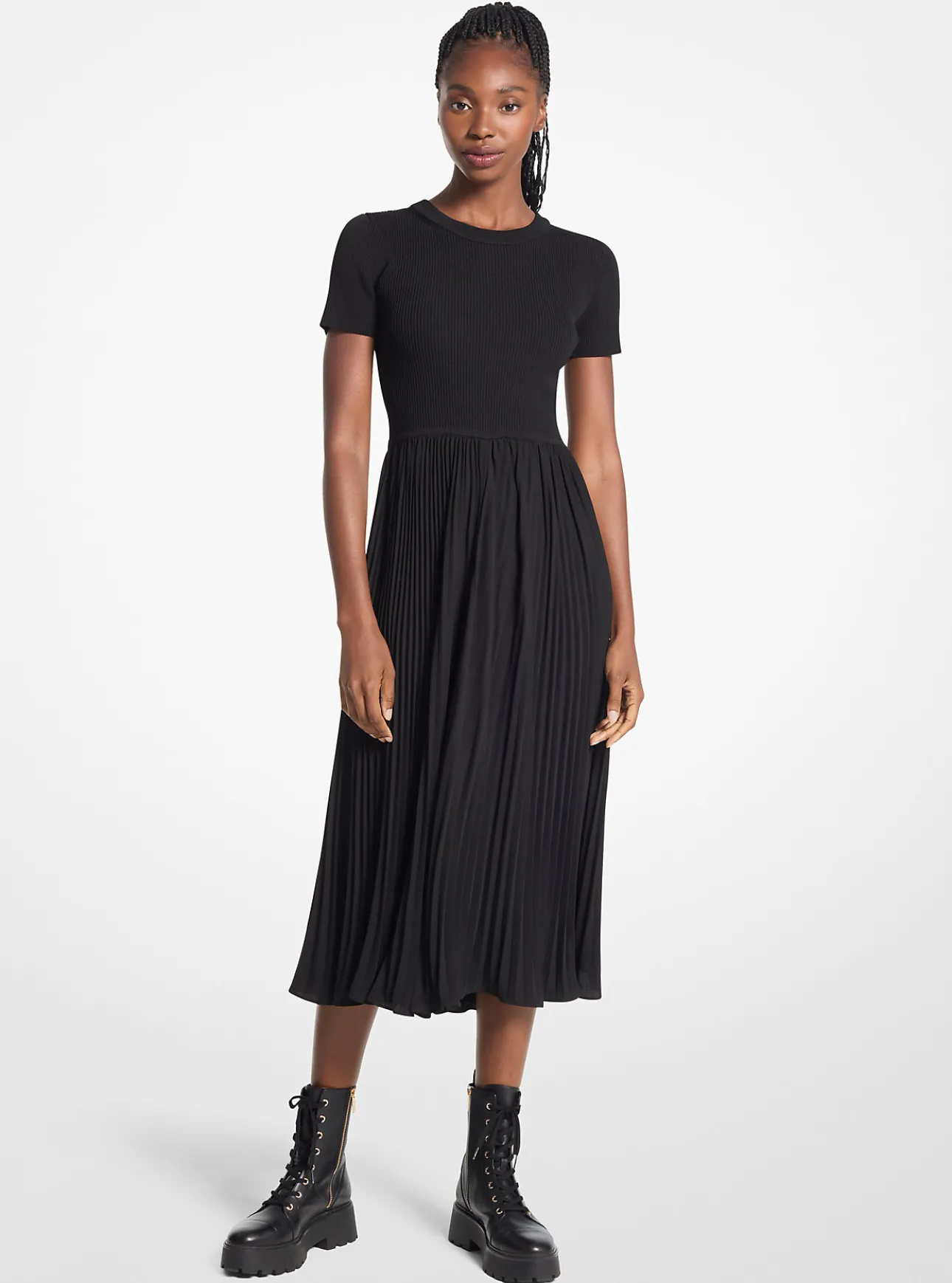 Ribbed Knit and Woven Dress