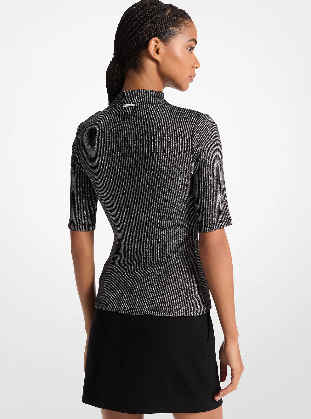 Ribbed Metallic Funnel Neck Top