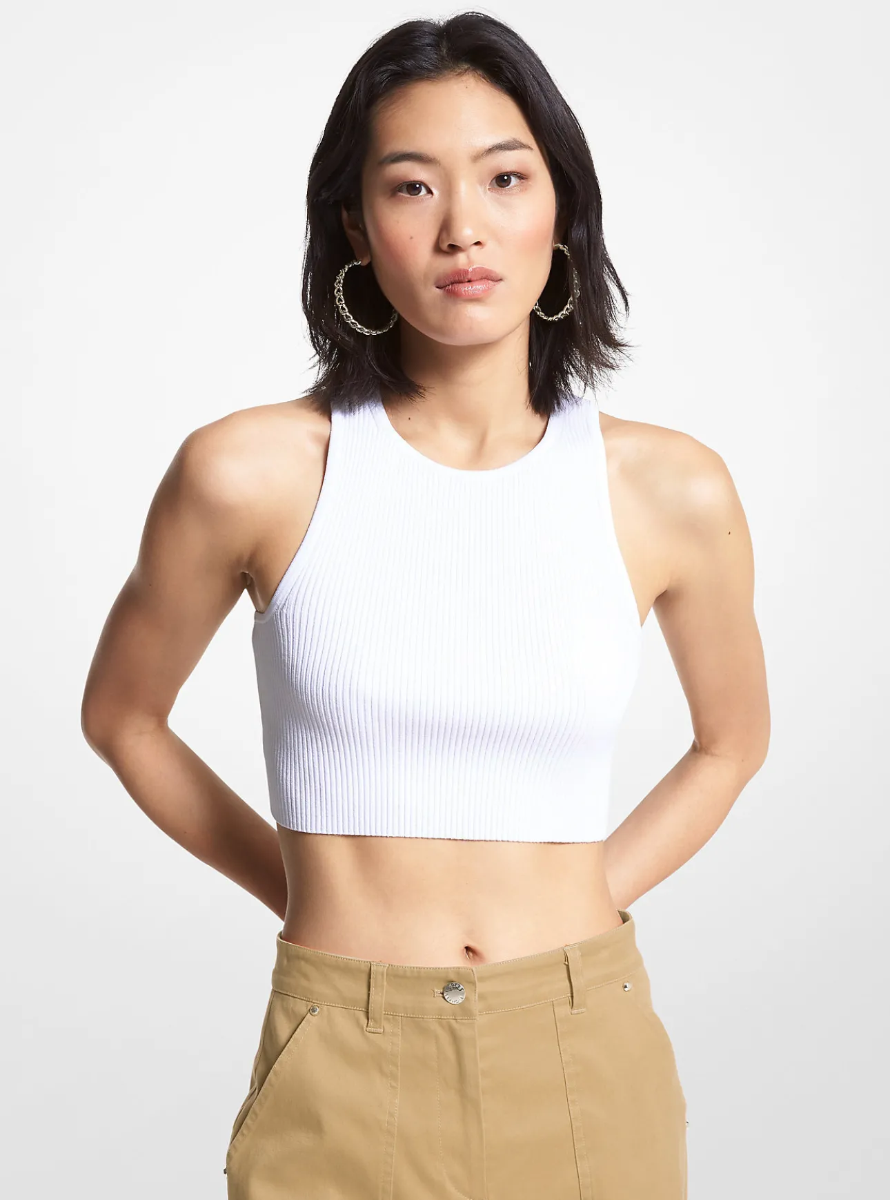 Ribbed Recycled Viscose Blend Cropped Tank Top