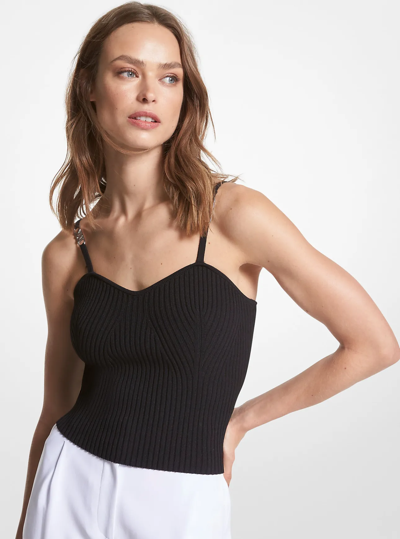 Ribbed Stretch Viscose Cropped Tank Top