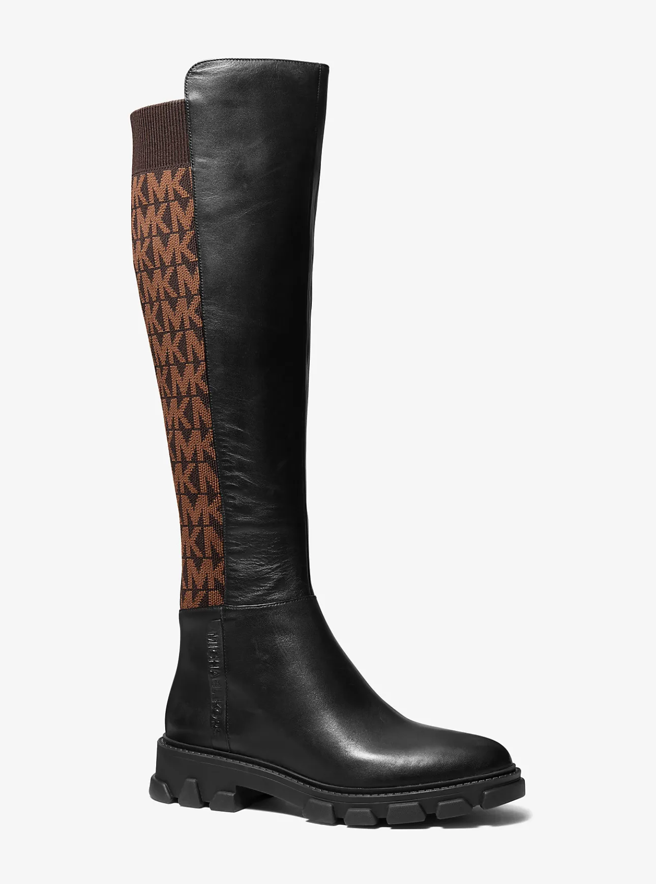 Ridley Leather and Logo Jacquard Knee Boot