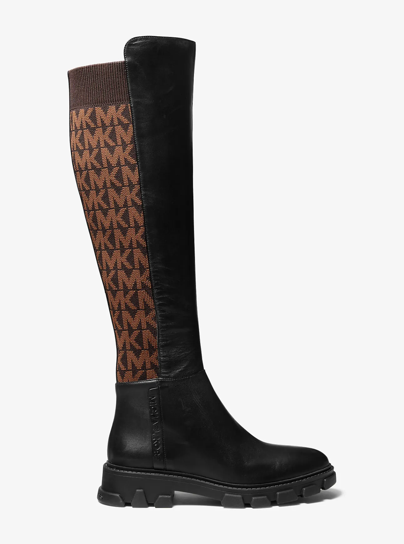 Ridley Leather and Logo Jacquard Knee Boot