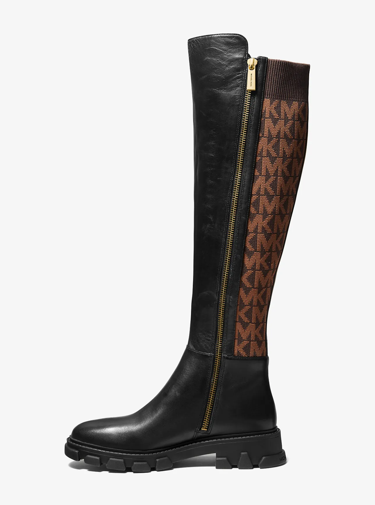 Ridley Leather and Logo Jacquard Knee Boot