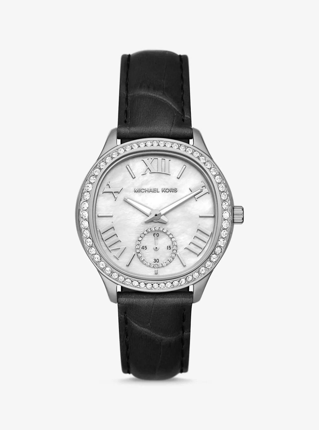 Sage Pavé Silver-Tone and Crocodile Embossed Leather Watch