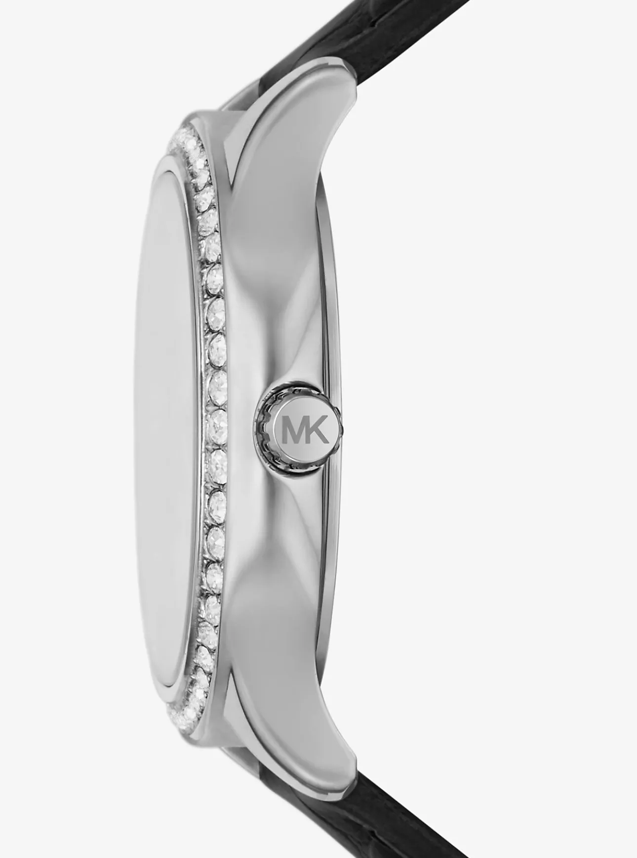 Sage Pavé Silver-Tone and Crocodile Embossed Leather Watch