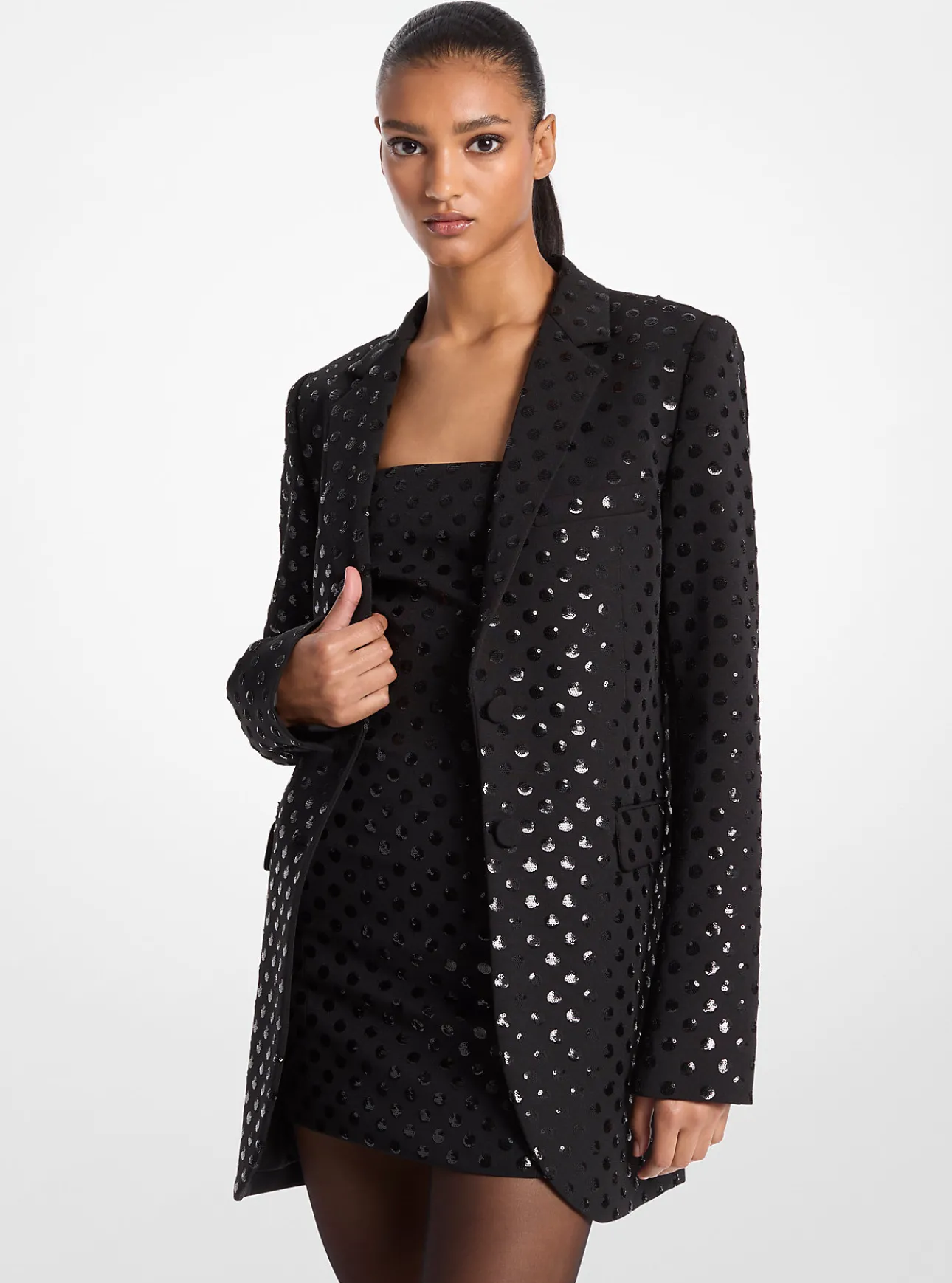 Sequined Dot Stretch Crepe Blazer
