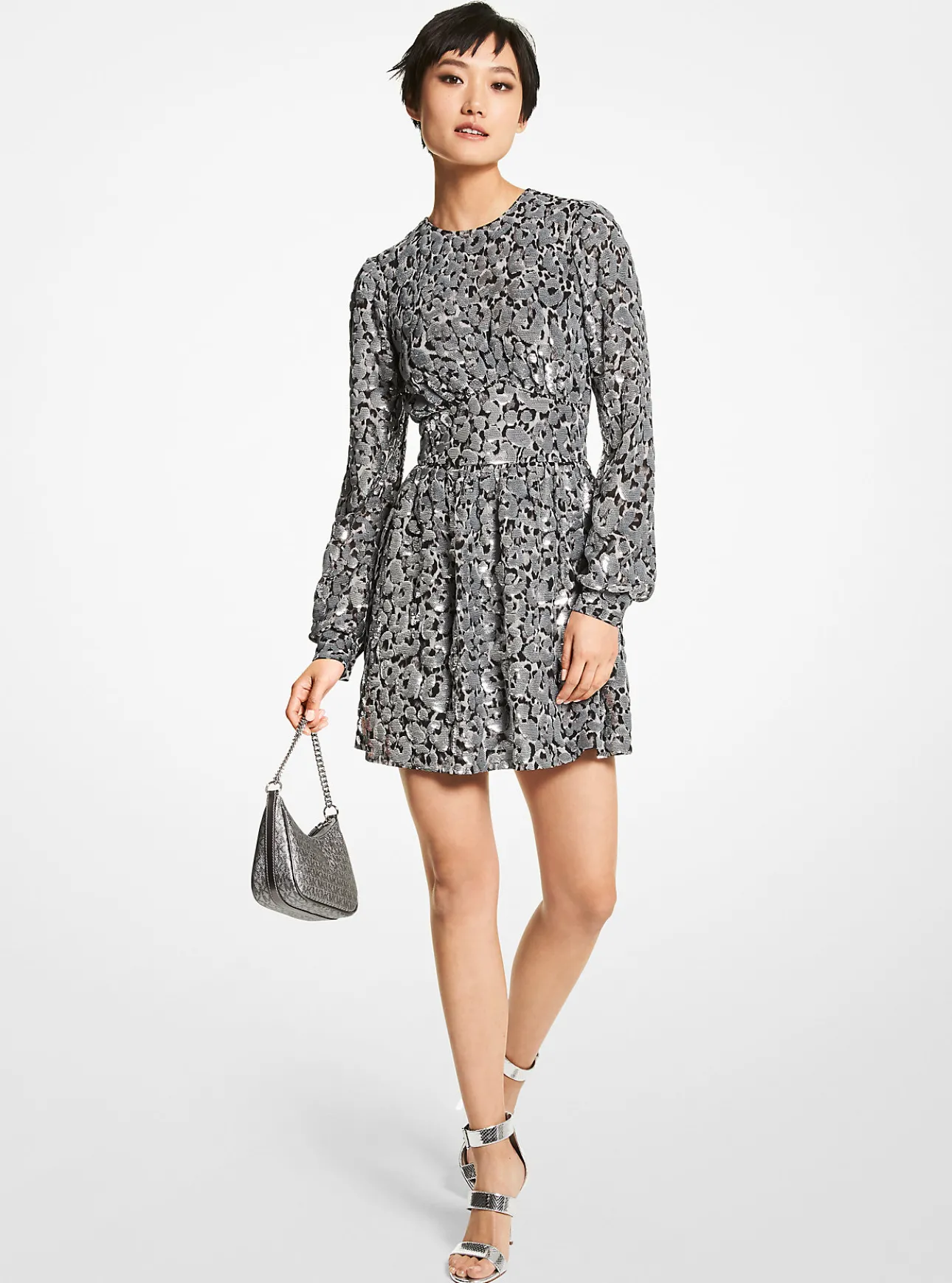 Sequined Leopard Print Georgette Dress