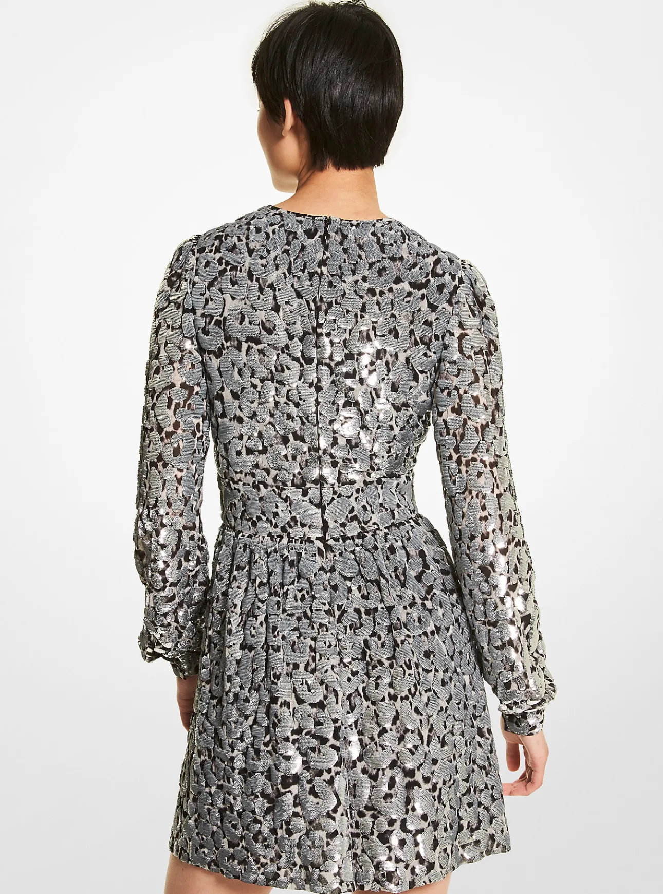 Sequined Leopard Print Georgette Dress